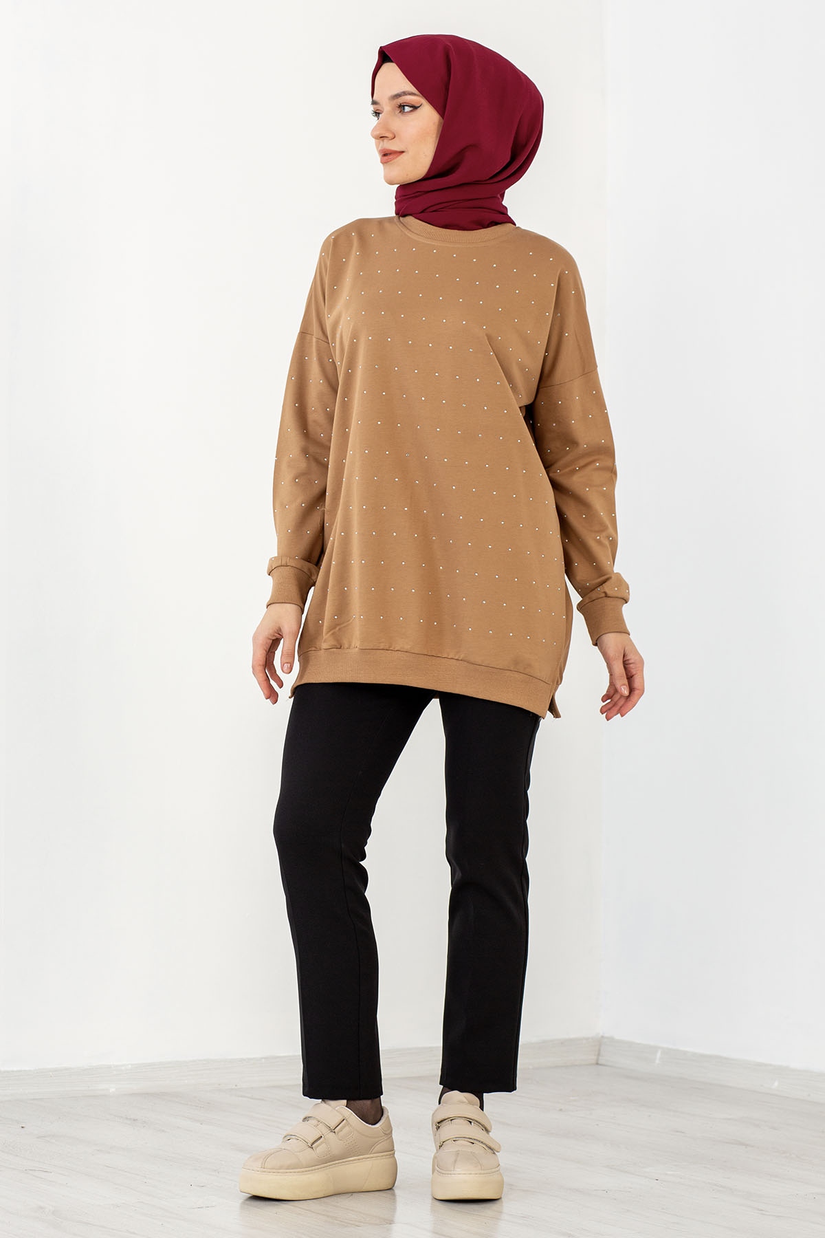 3922 Taşli Tunik Tek - Bej - 1