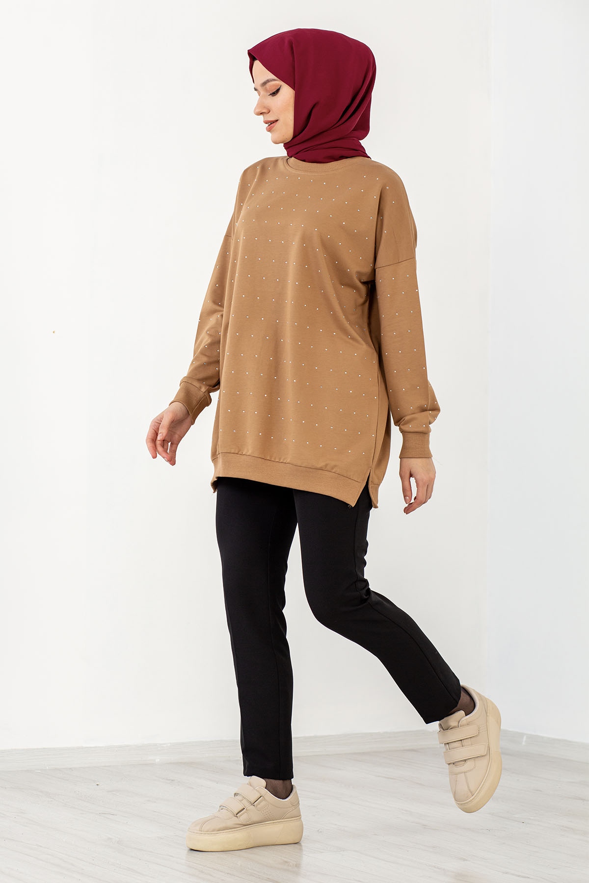 3922 Taşli Tunik Tek - Bej - 2