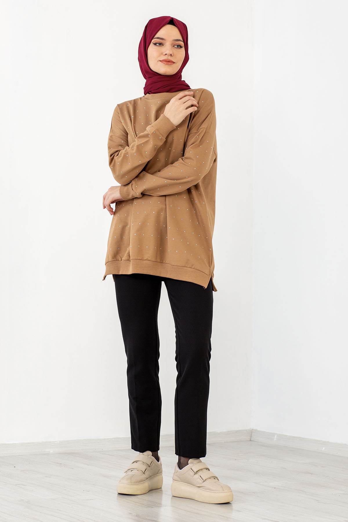 3922 Taşli Tunik Tek - Bej - 3