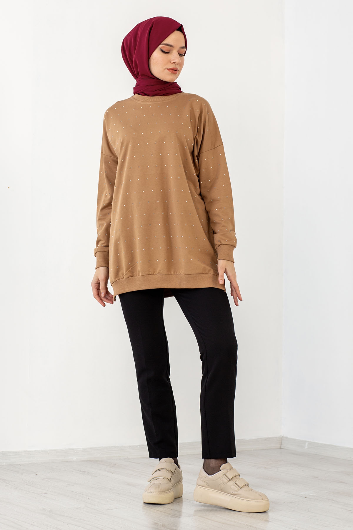 3922 Taşli Tunik Tek - Bej - 4