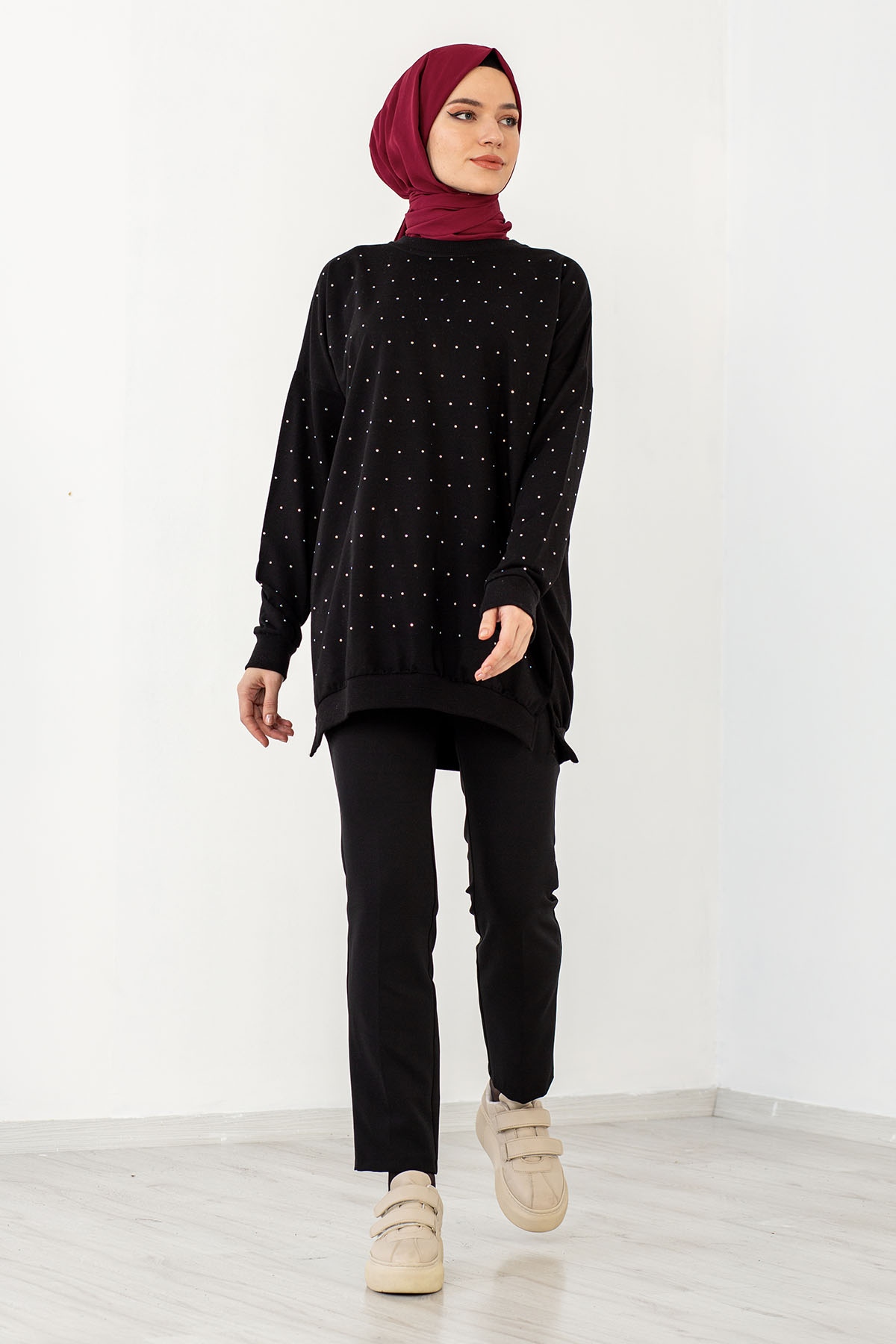 3922 Taşli Tunik Tek - Siyah - 1