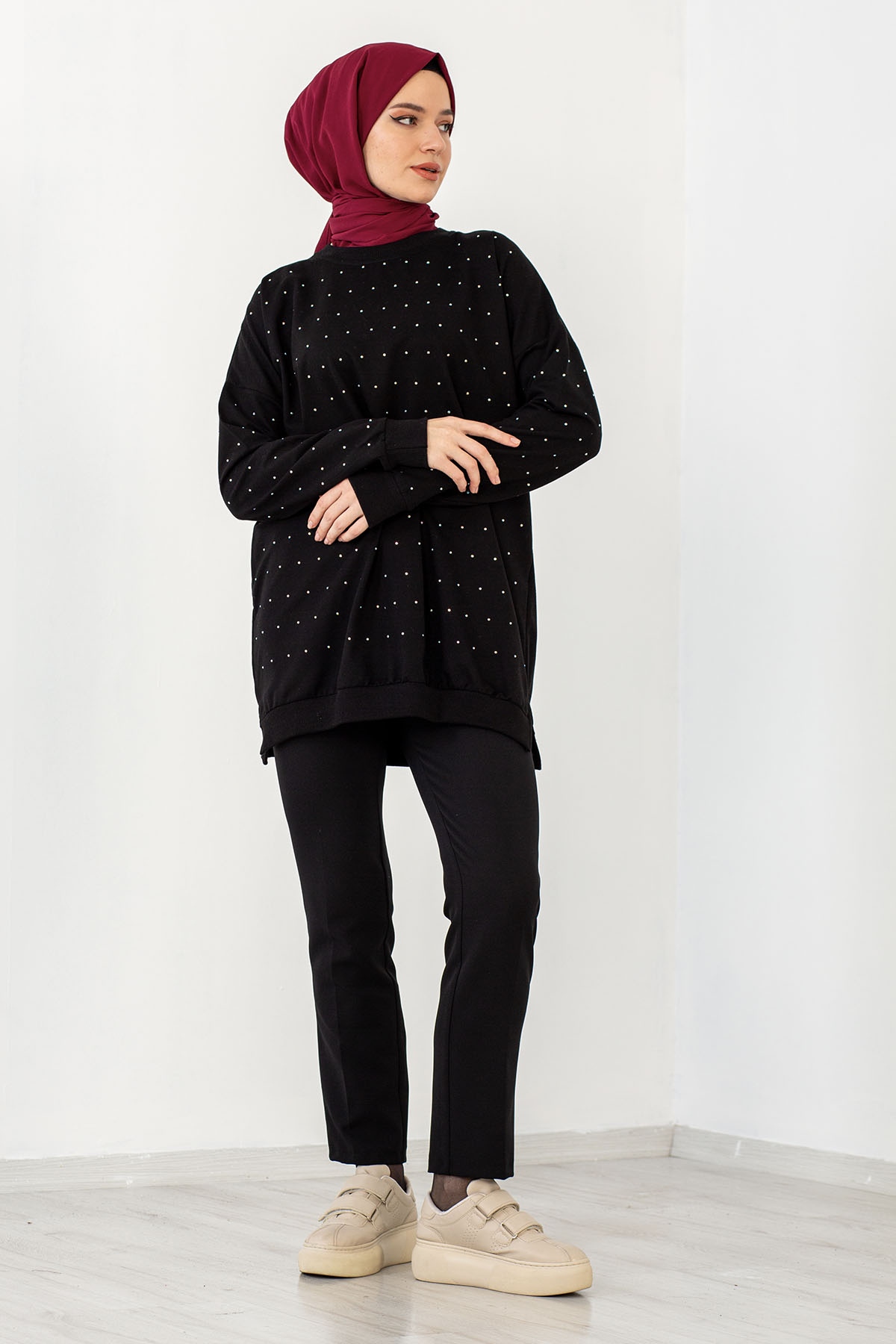 3922 Taşli Tunik Tek - Siyah - 2