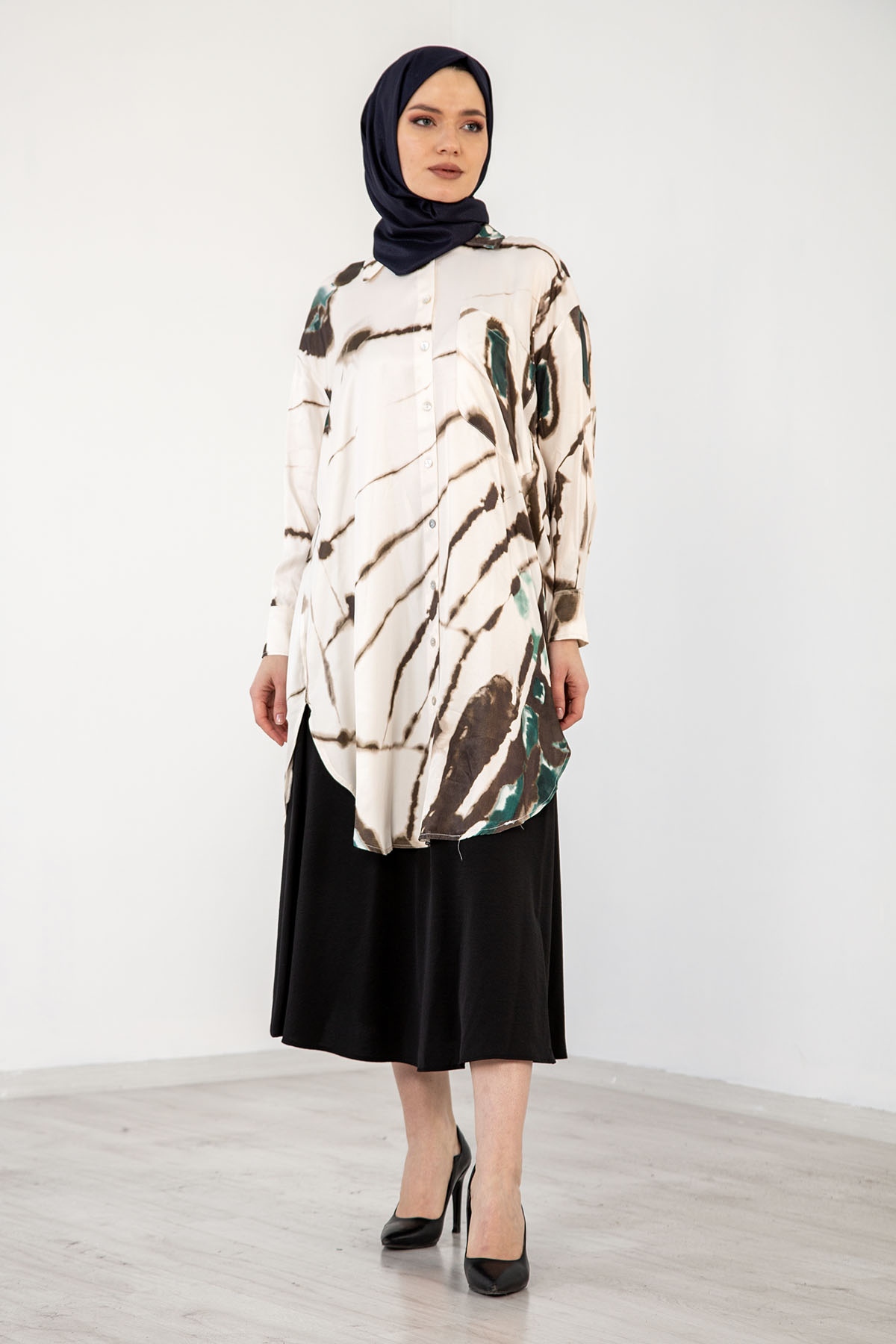 3935 Saten Tunik 38-44 - Yesil - 1