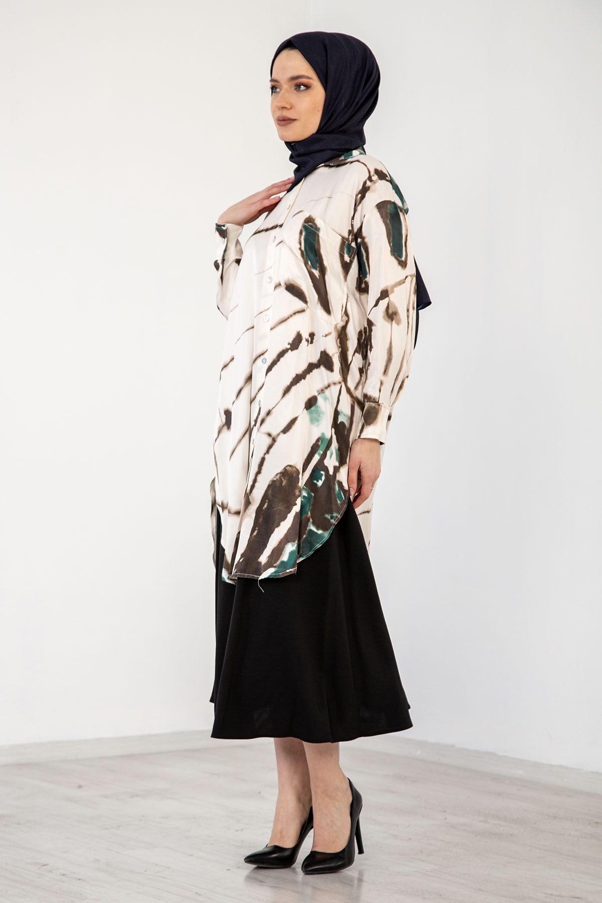 3935 Saten Tunik 38-44 - Yesil - 4