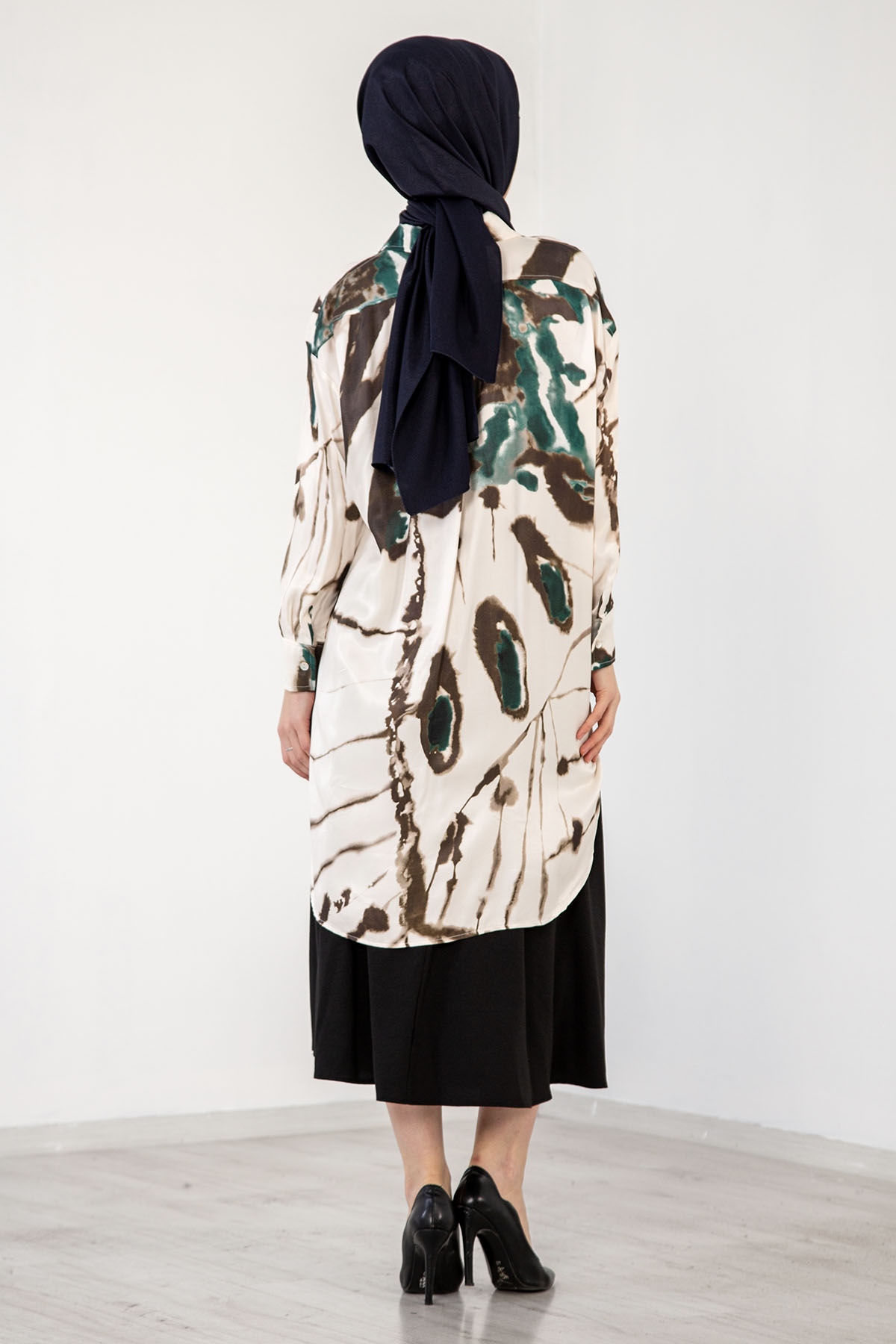 3935 Saten Tunik 38-44 - Yesil - 5