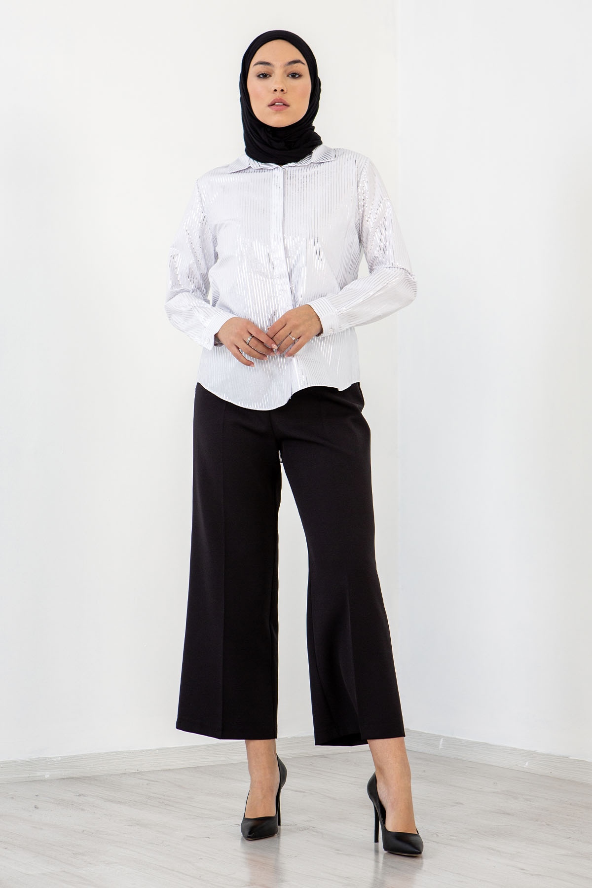 3955 Gömlek 38-44 Sim - Beyaz - 1