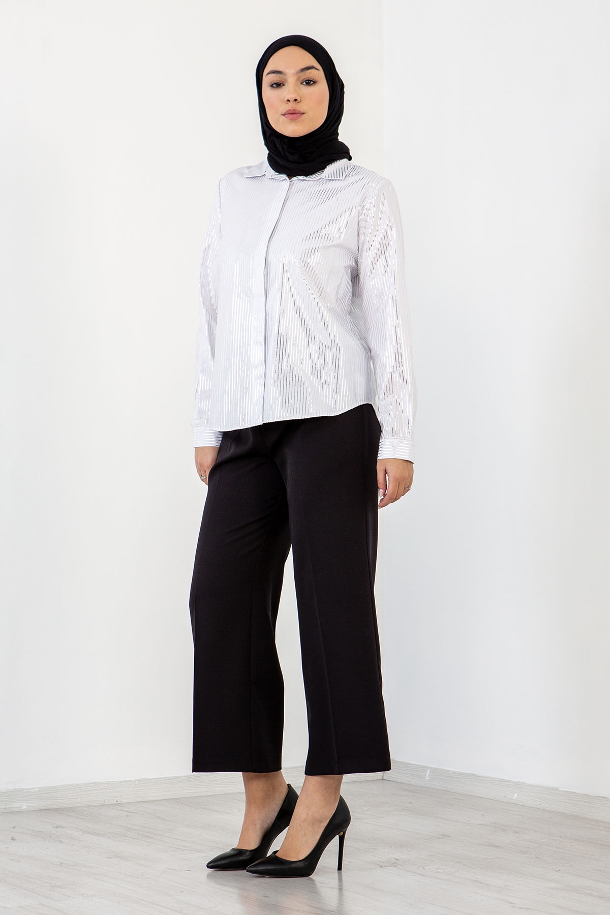 3955 Gömlek 38-44 Sim - Beyaz - 2