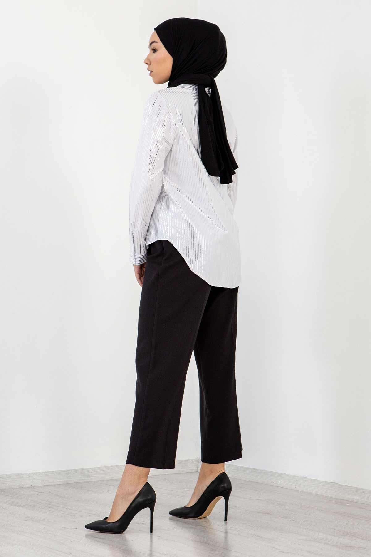 3955 Gömlek 38-44 Sim - Beyaz - 3