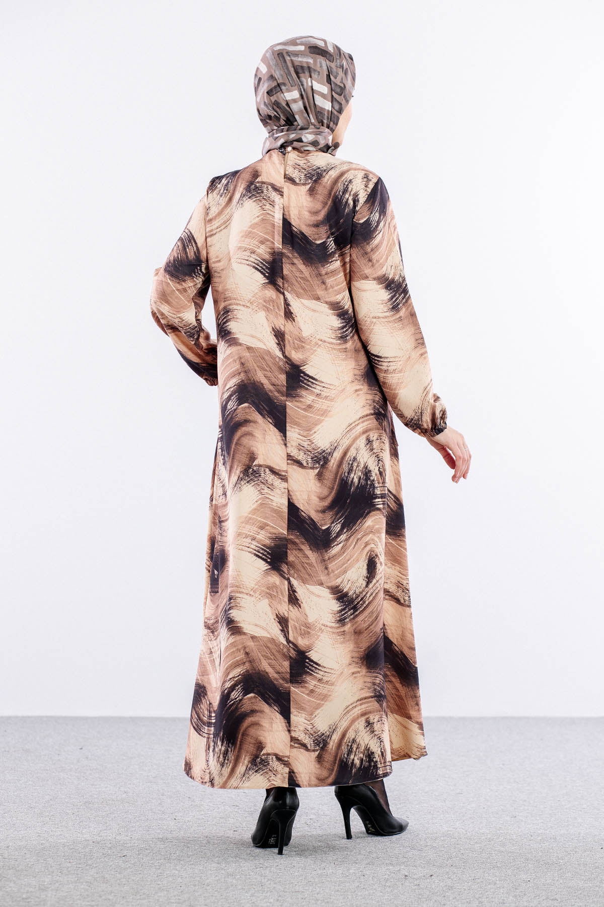 4002 Elbise 44-52 - Bej - 4