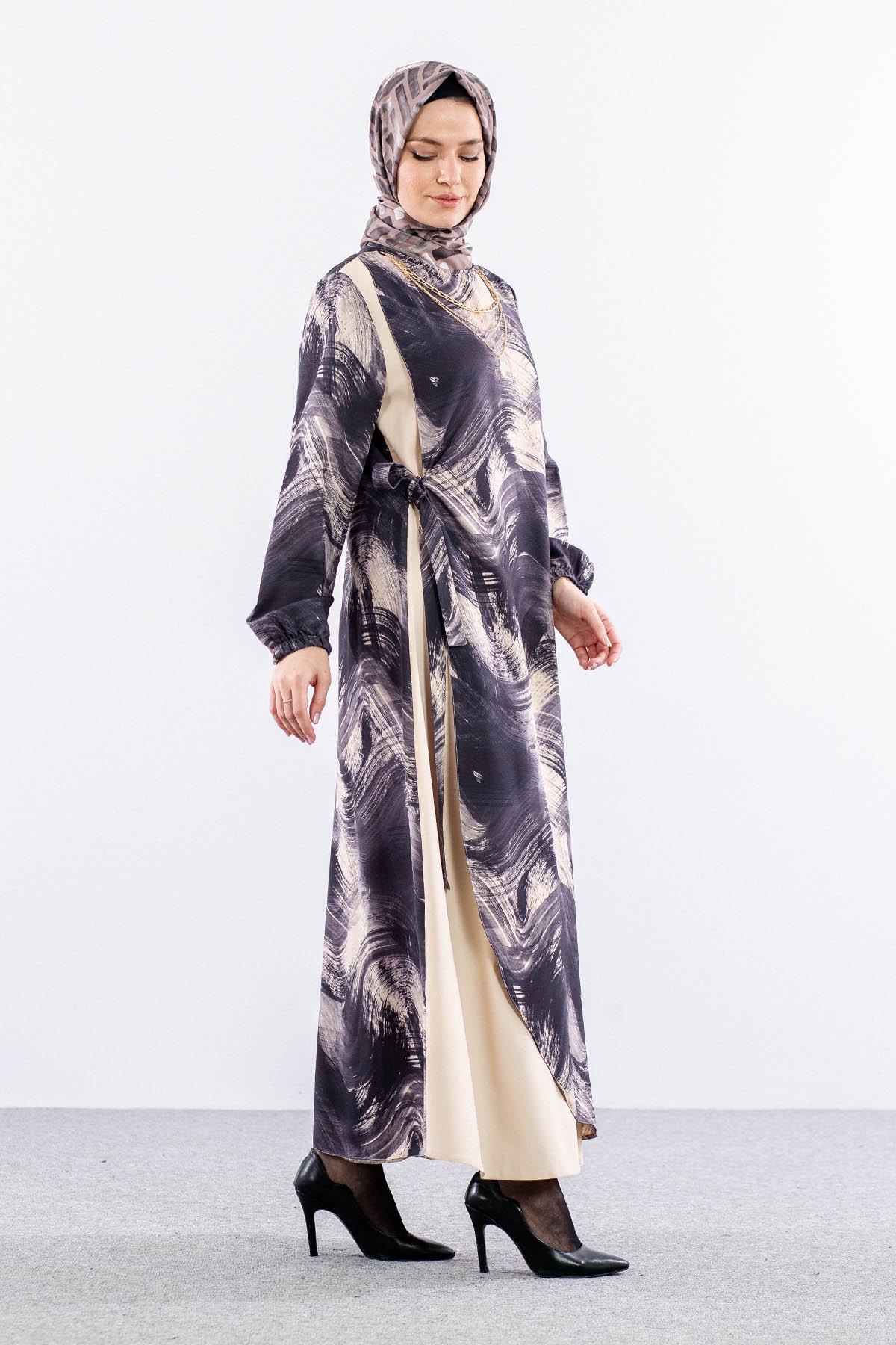 4002 Elbise 44-52 - Siyah - 4