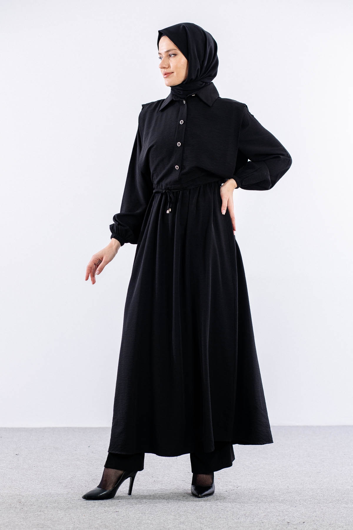 4005 Elbise 44-52 - Siyah - 1