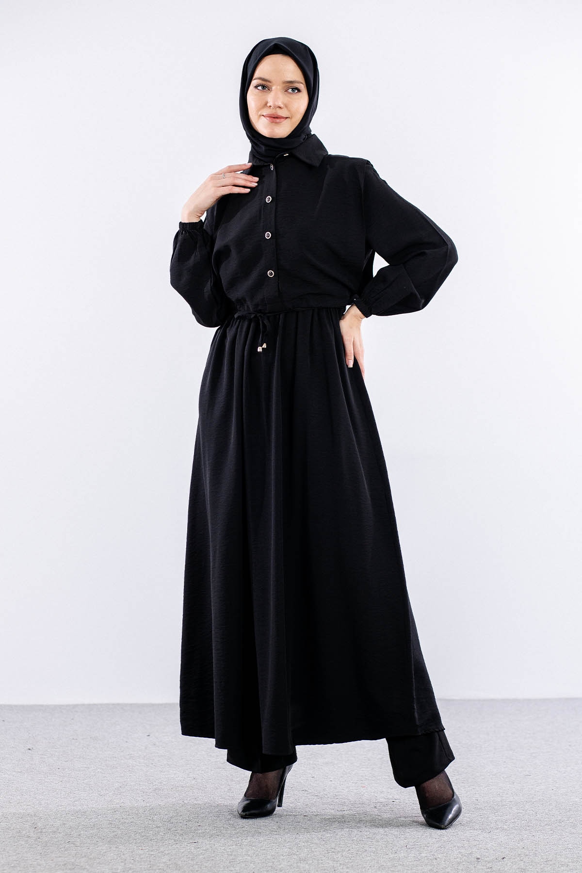 4005 Elbise 44-52 - Siyah - 2