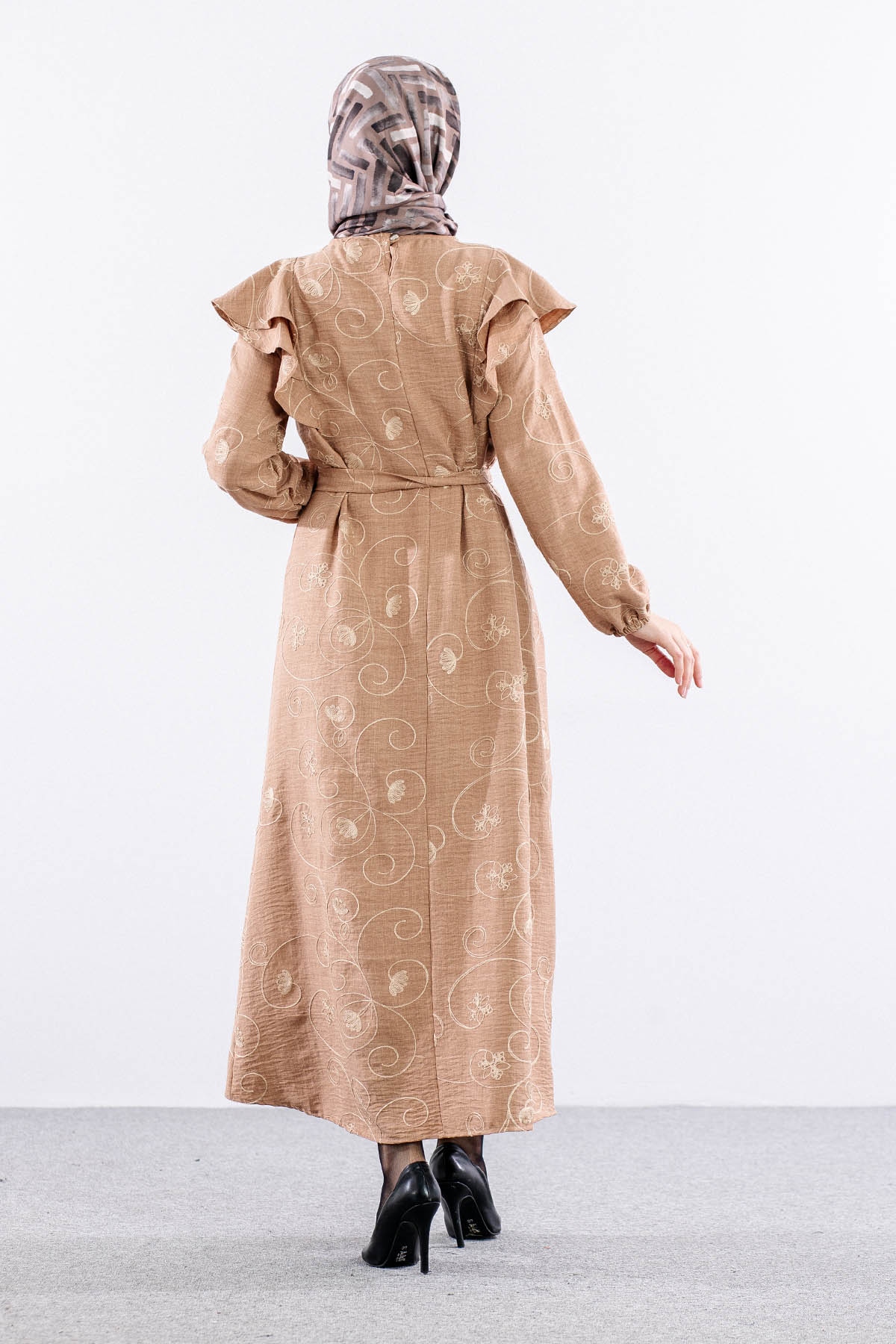 4006 Elbise 44-52 - Bej - 5