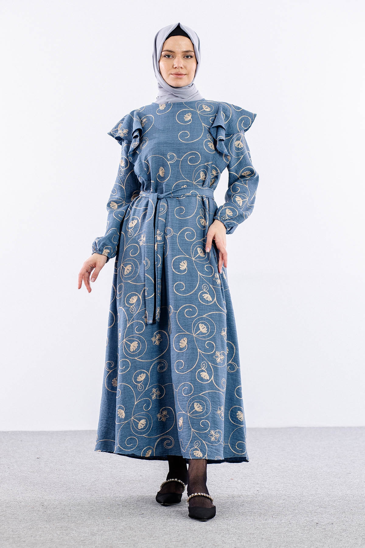 4006 Elbise 44-52 - Mavi - 1