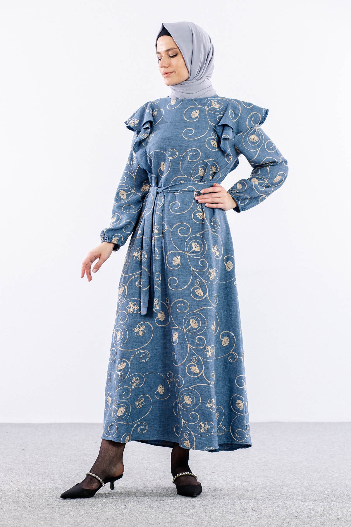 4006 Elbise 44-52 - Mavi - 2