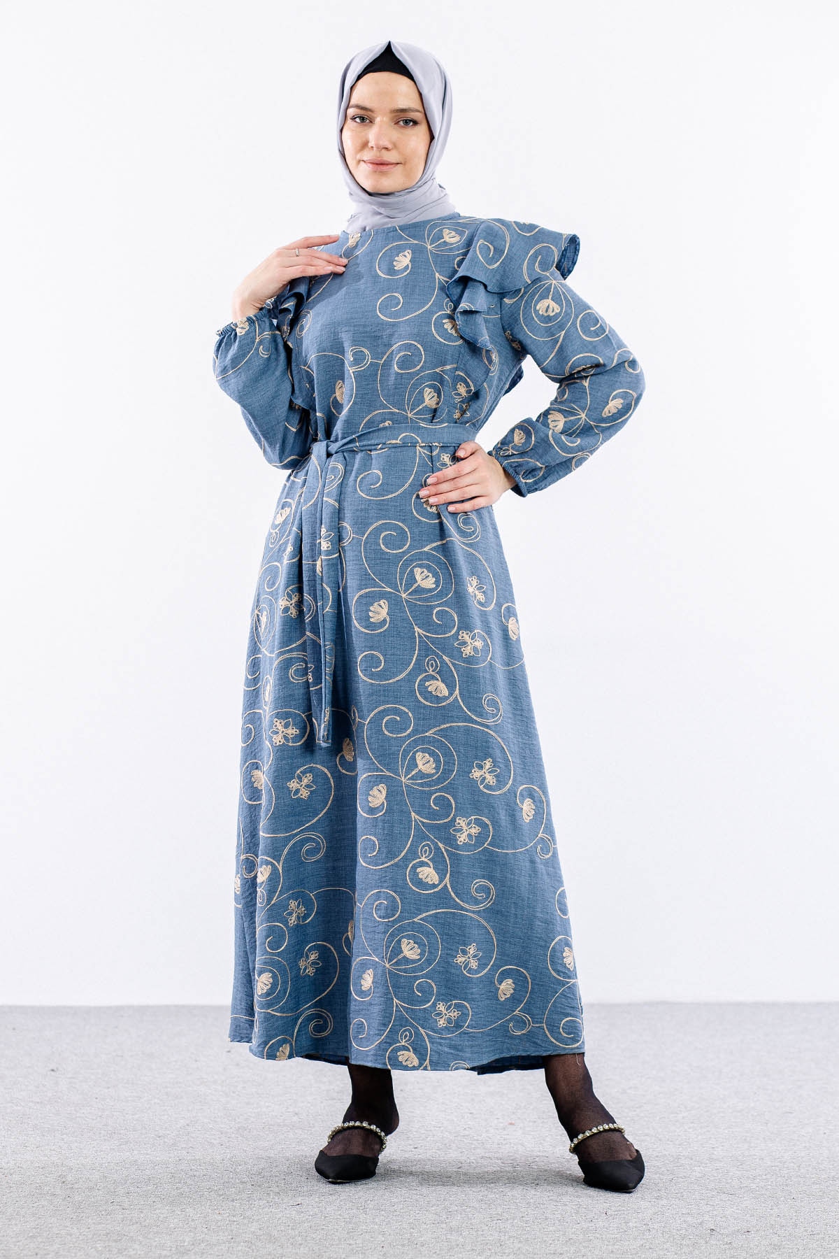 4006 Elbise 44-52 - Mavi - 3