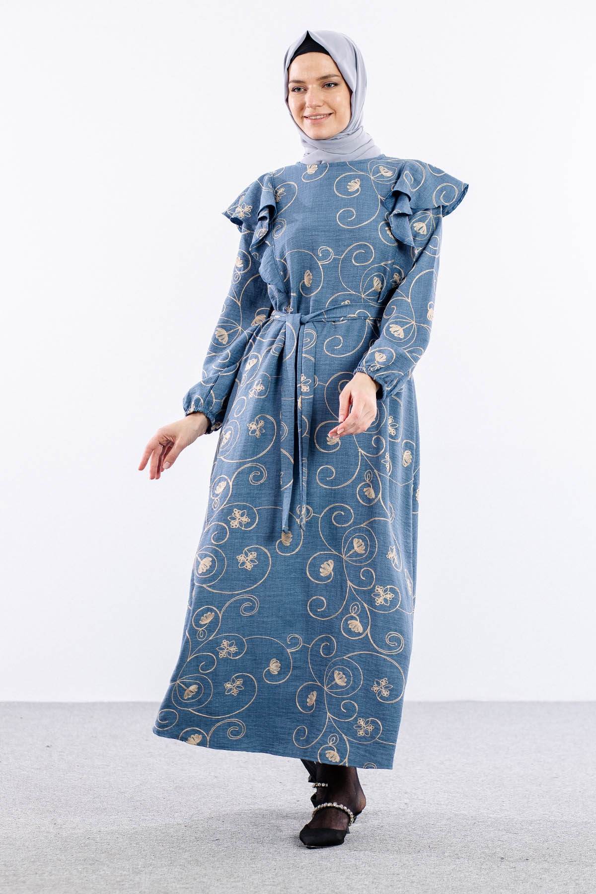 4006 Elbise 44-52 - Mavi - 4