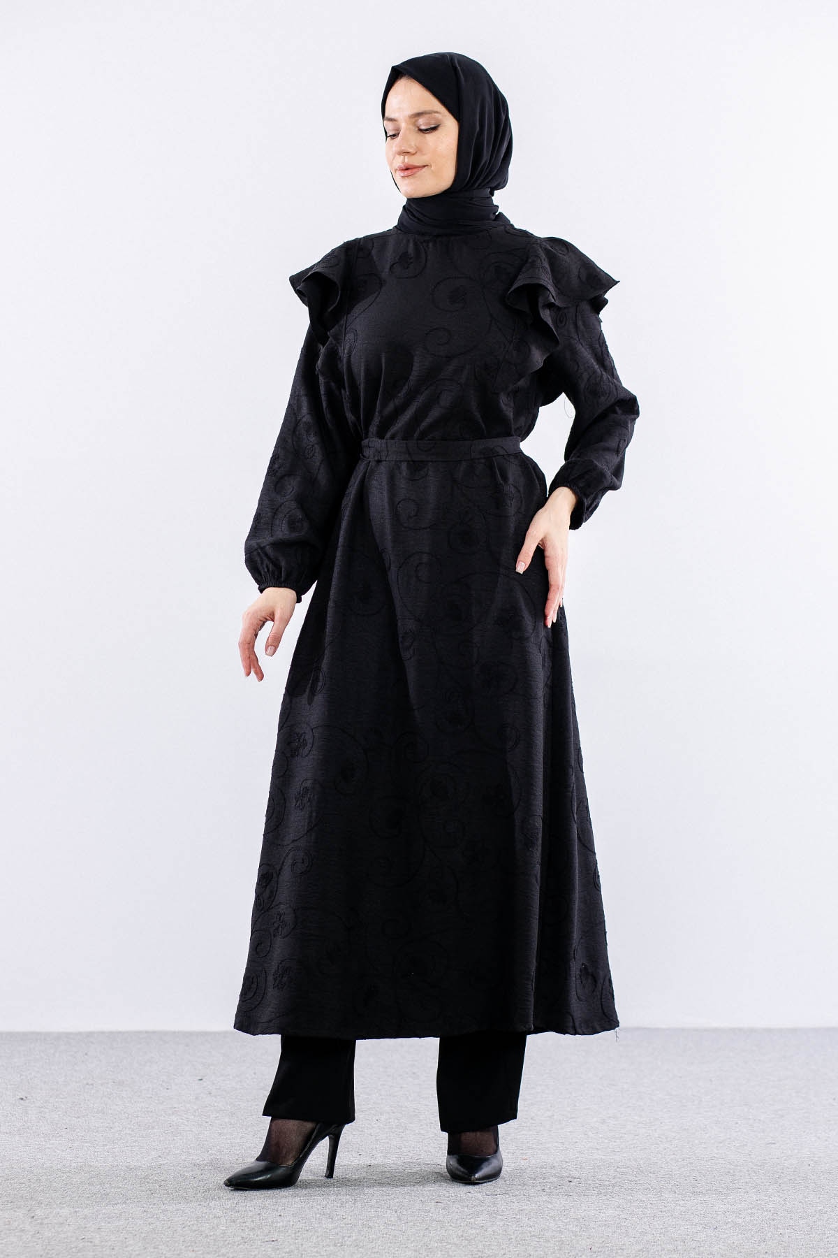 4006 Elbise 44-52 - Siyah - 1