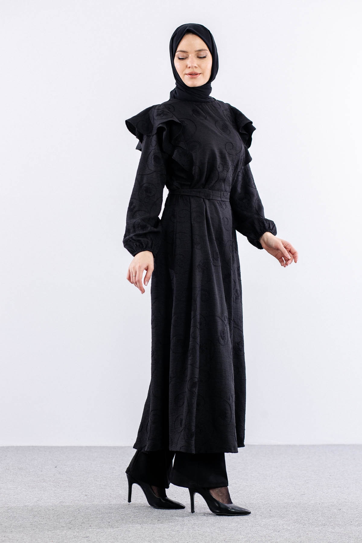 4006 Elbise 44-52 - Siyah - 4