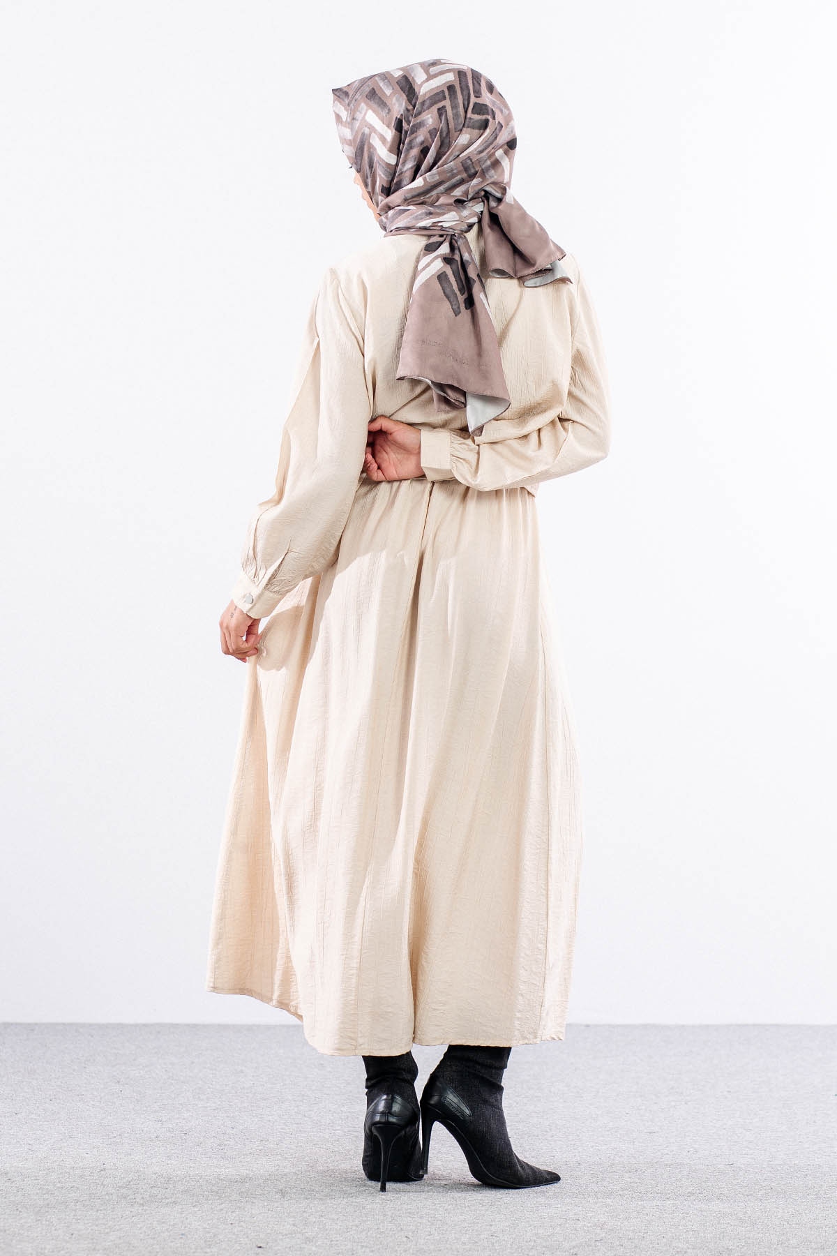 4007 2li Elbise 44-52 - Bej - 4