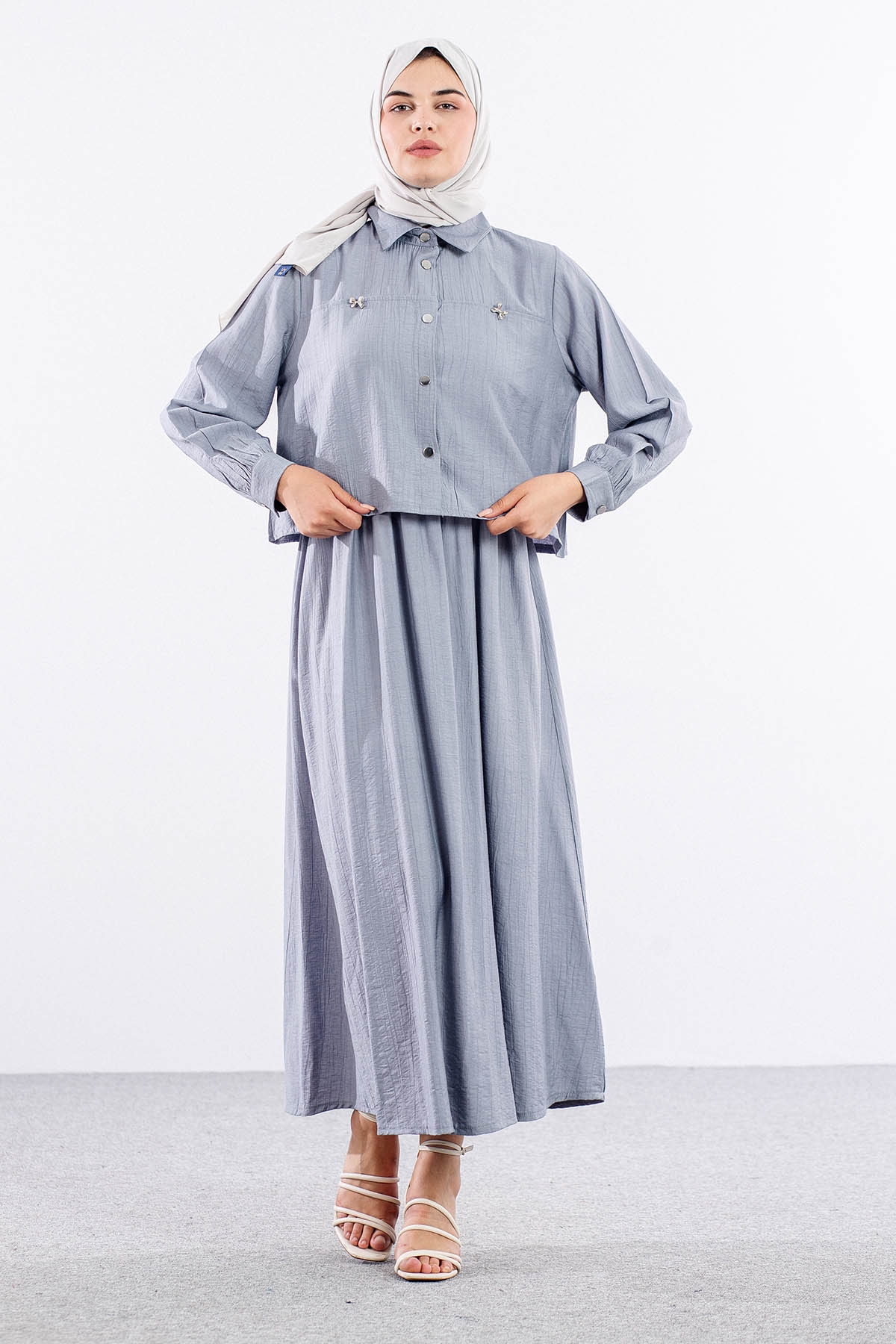 4007 2li Elbise 44-52 - Gri - 1