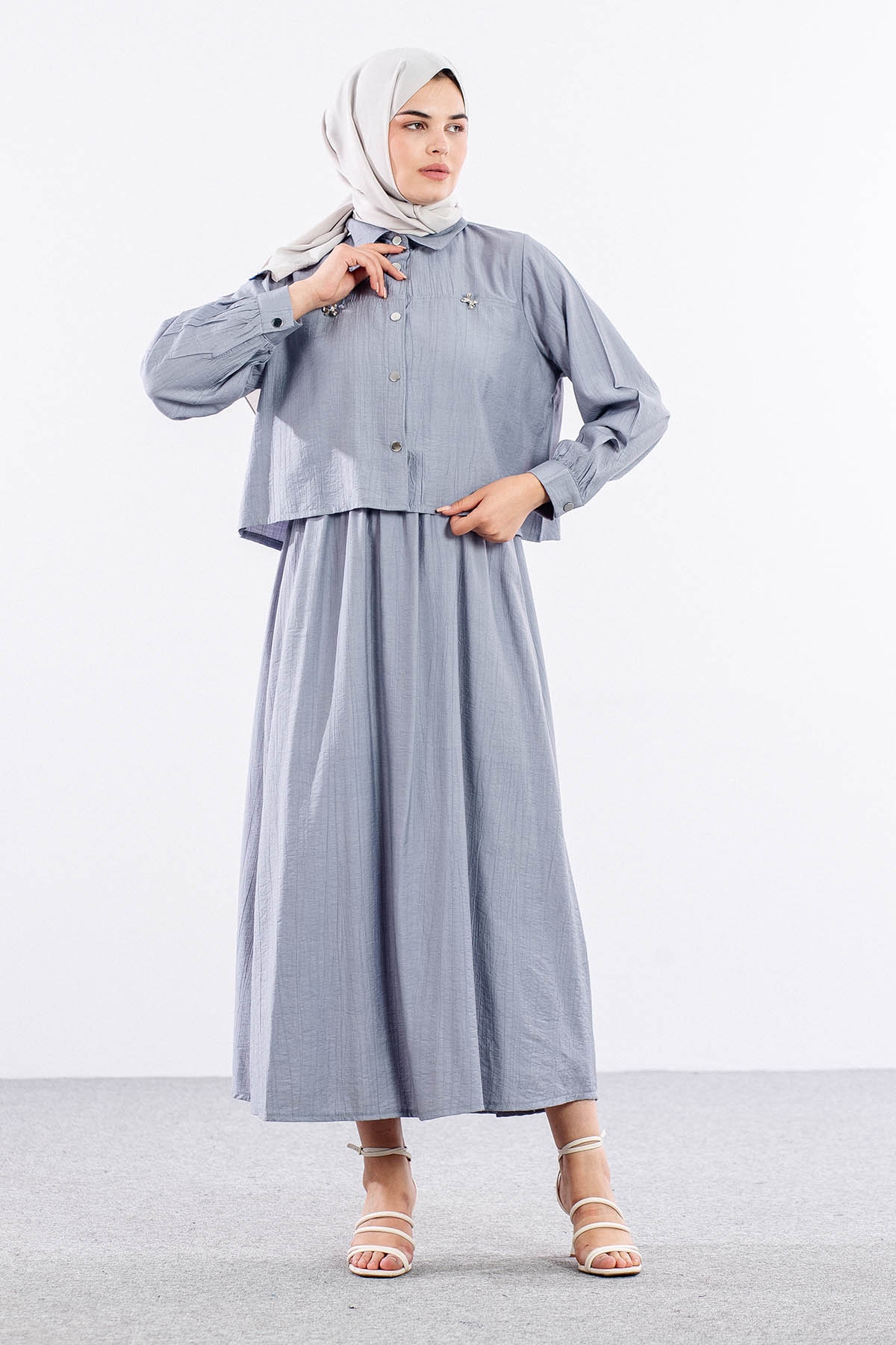 4007 2li Elbise 44-52 - Gri - 2