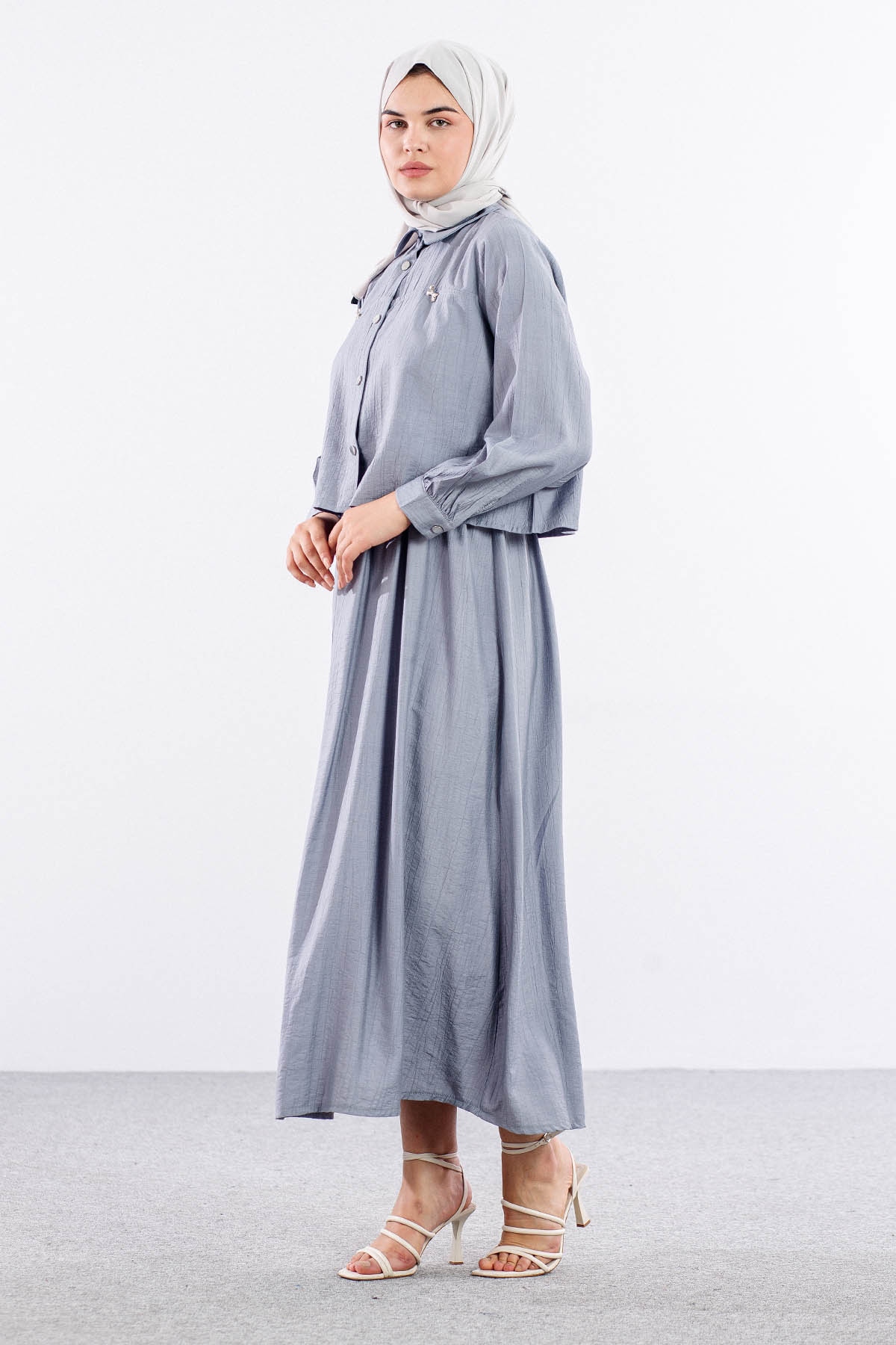 4007 2li Elbise 44-52 - Gri - 3