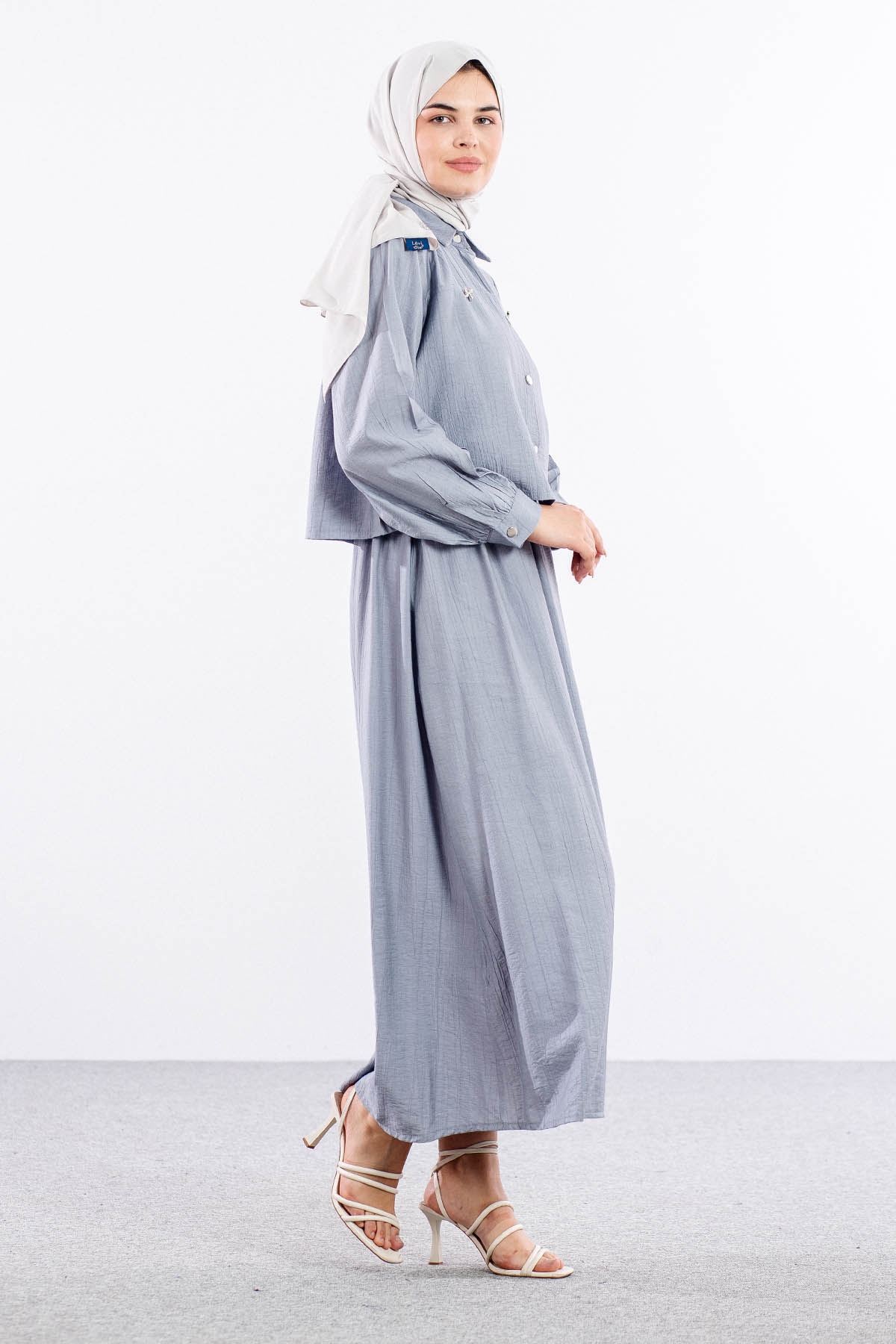 4007 2li Elbise 44-52 - Gri - 4