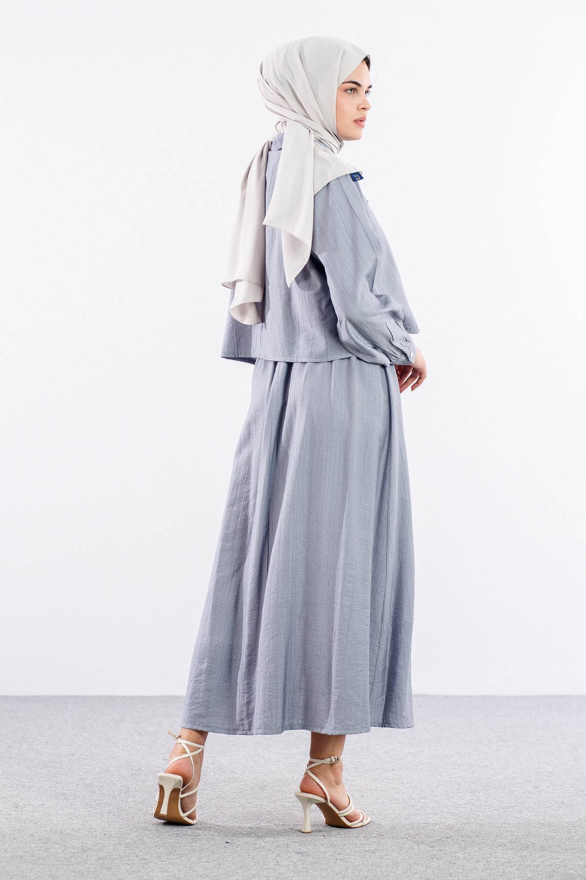 4007 2li Elbise 44-52 - Gri - 5