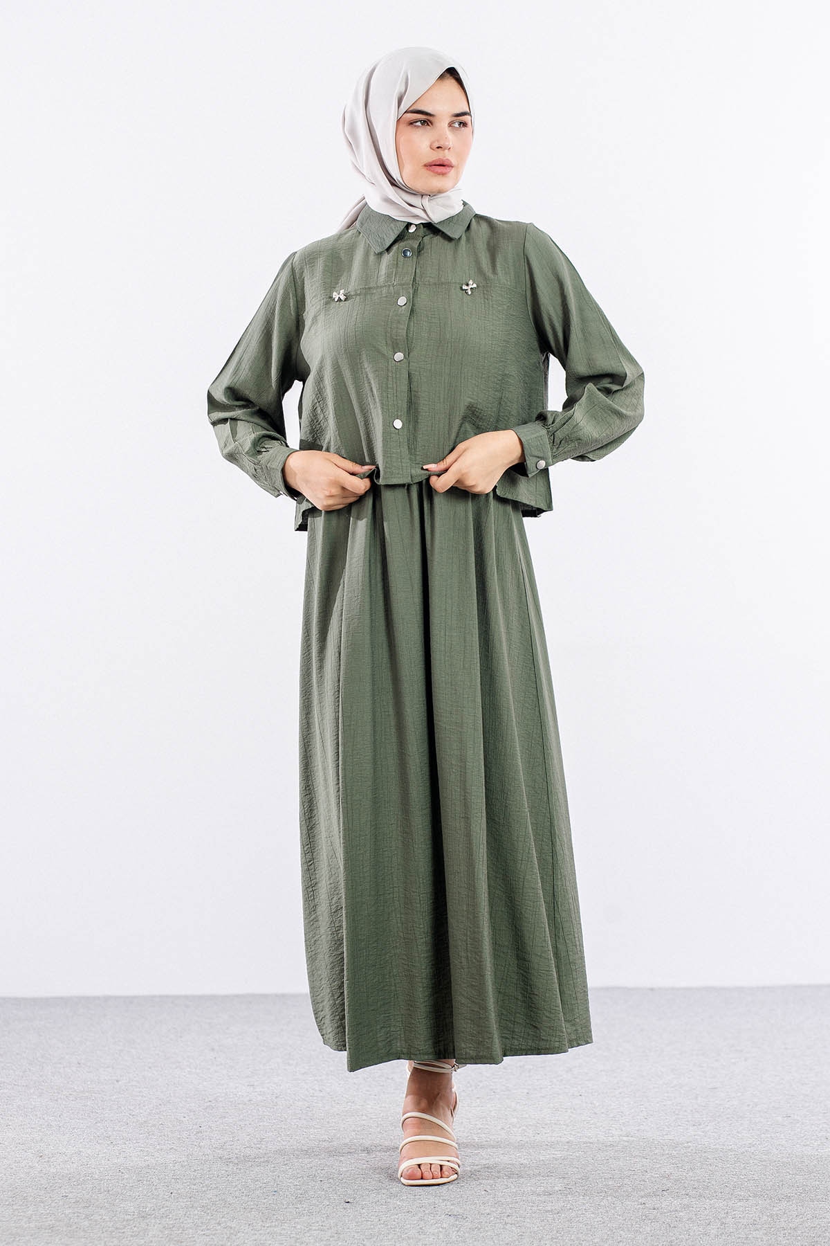 4007 2li Elbise 44-52 - Haki - 2