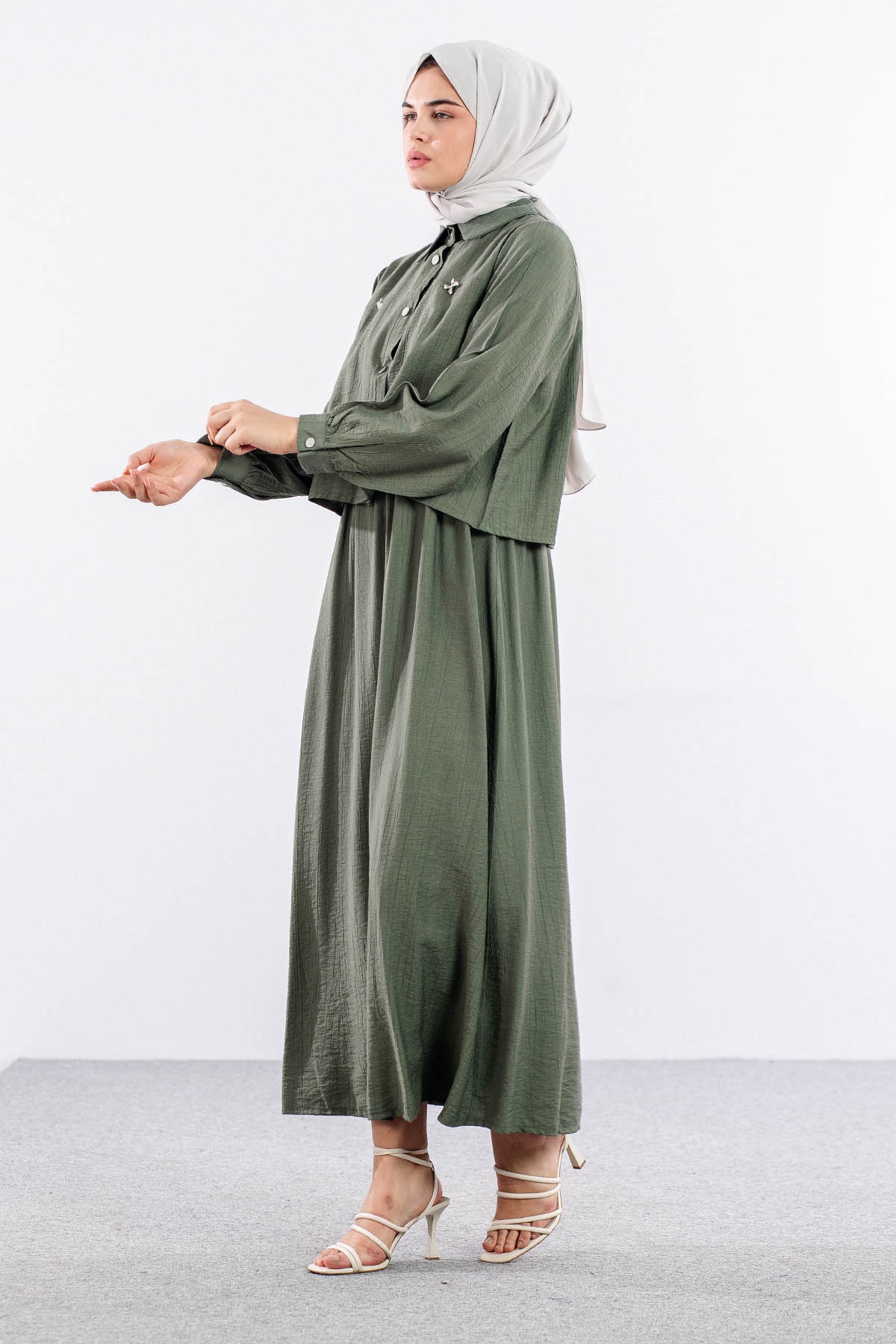 4007 2li Elbise 44-52 - Haki - 3