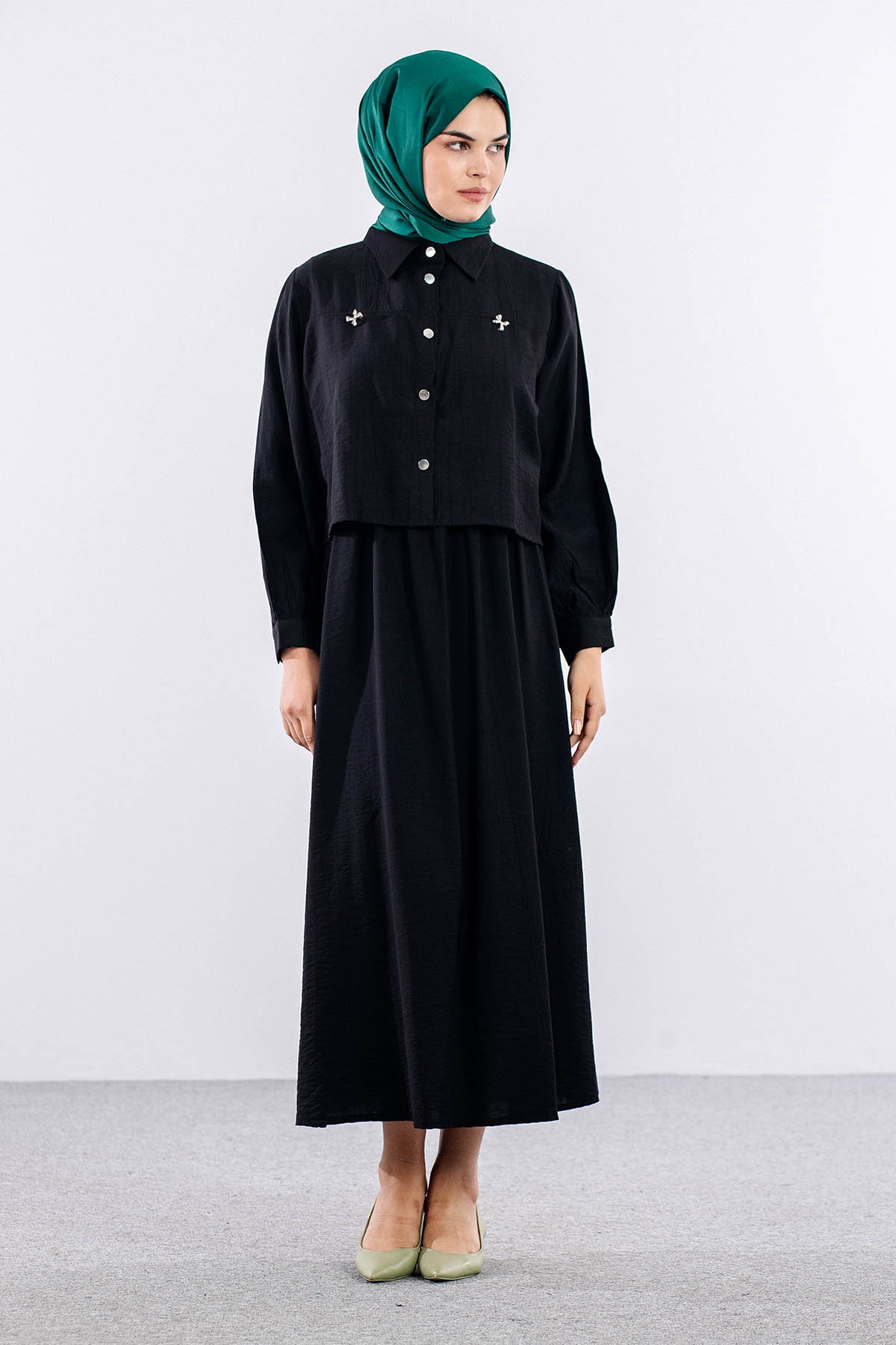 4007 2li Elbise 44-52 - Siyah - 1