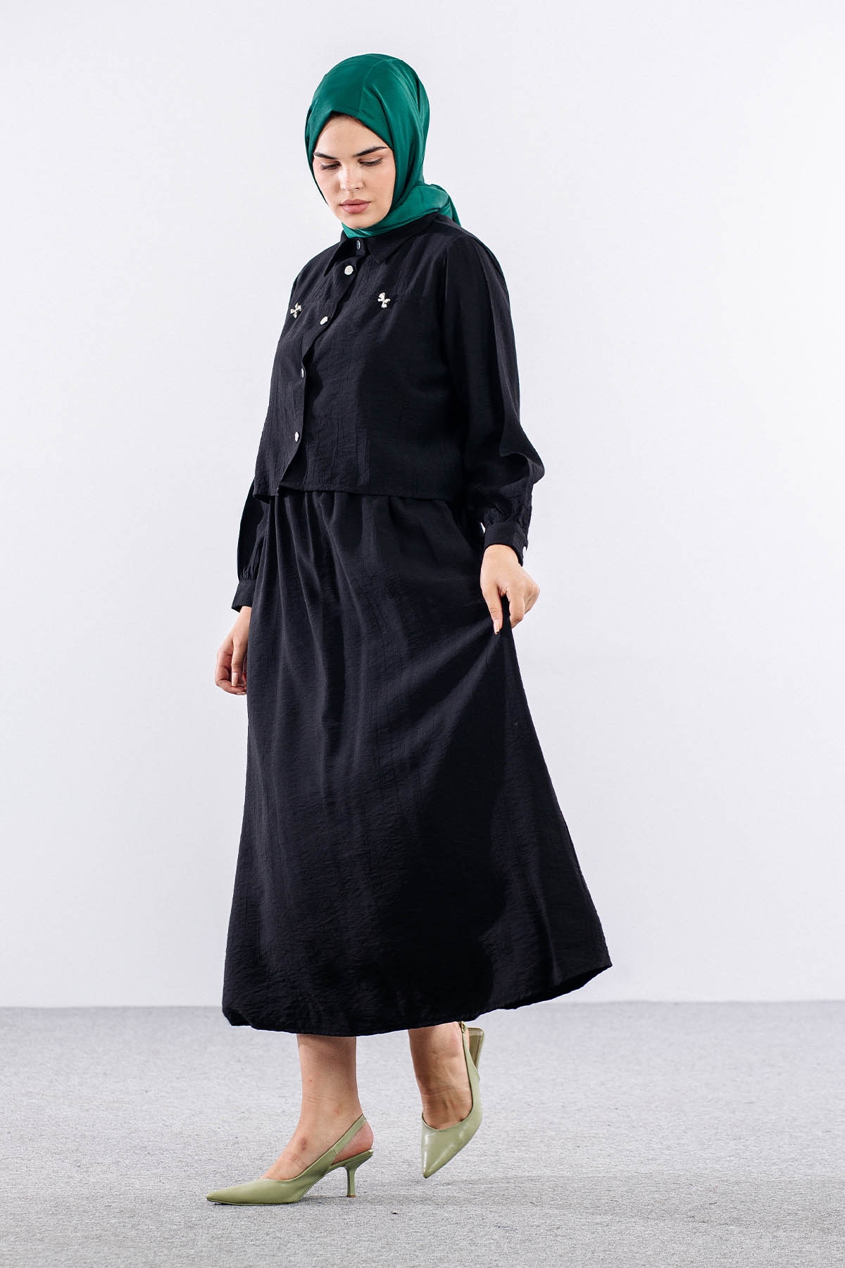 4007 2li Elbise 44-52 - Siyah - 3