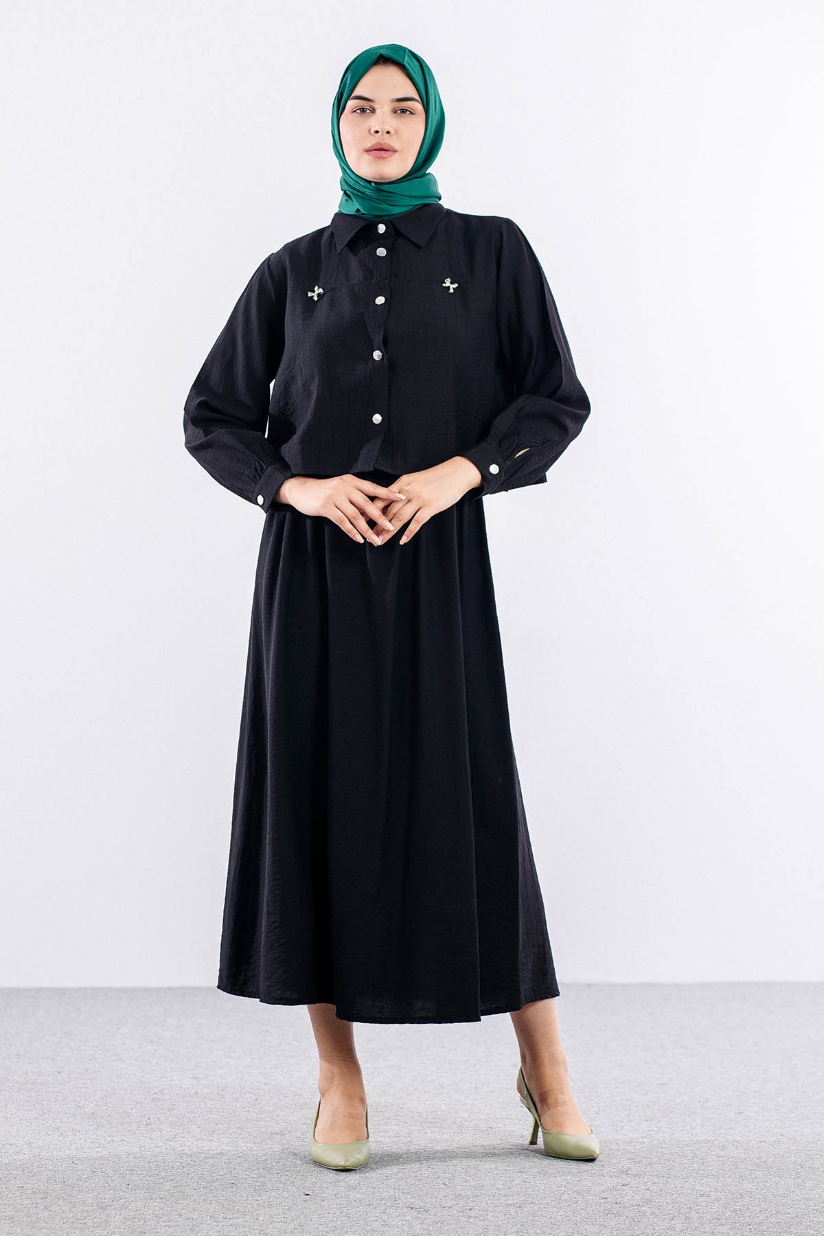 4007 2li Elbise 44-52 - Siyah - 4