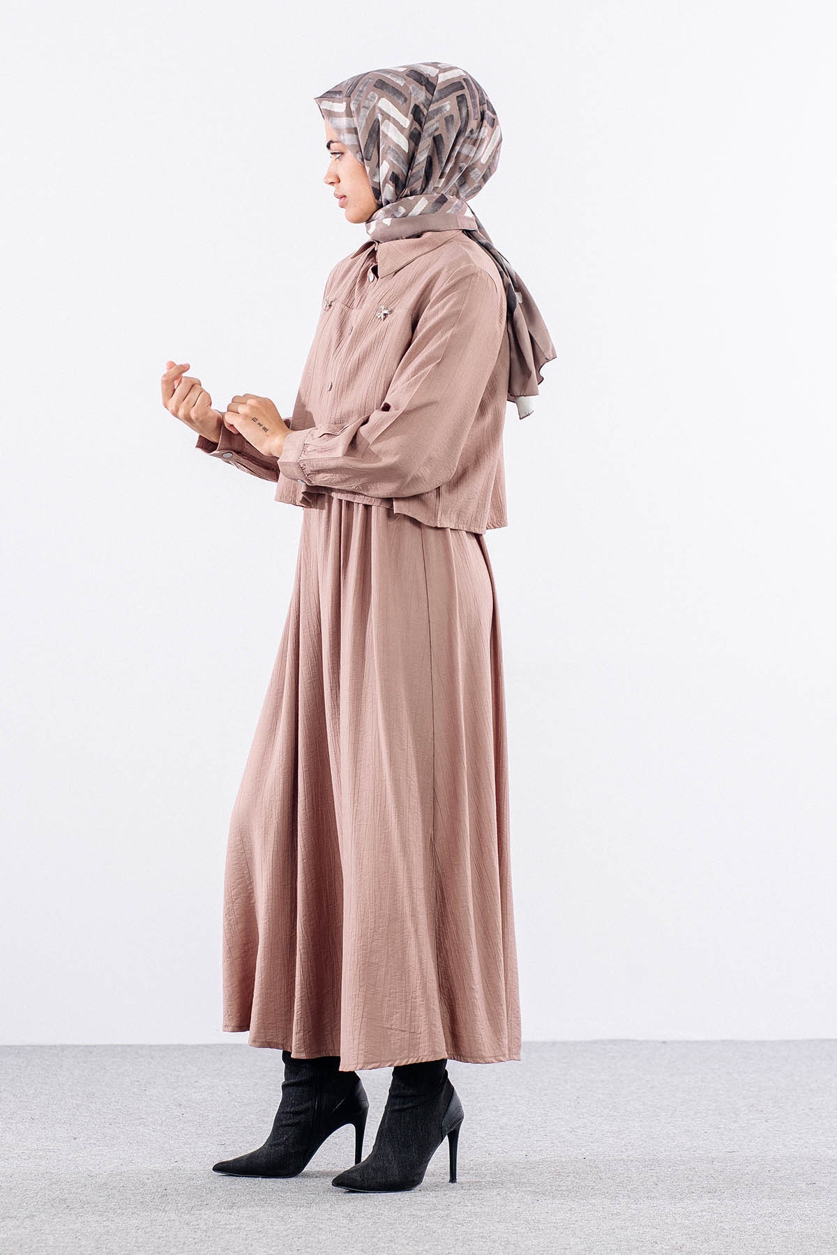 4007 2li Elbise 44-52 - Toprak - 2