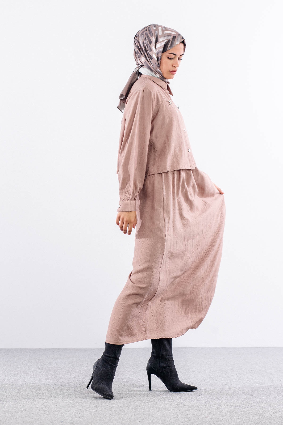 4007 2li Elbise 44-52 - Toprak - 3