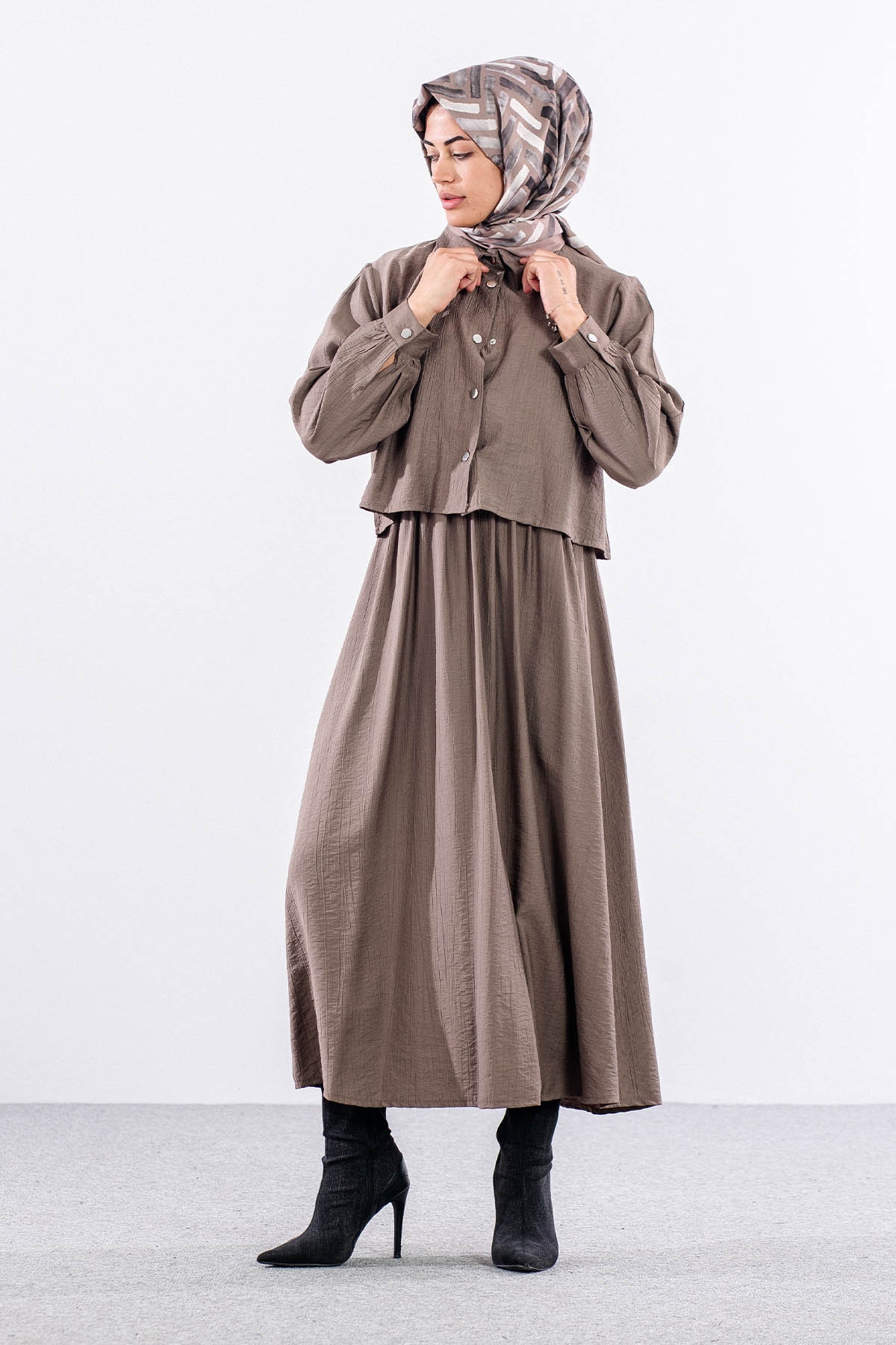 4007 2li Elbise 44-52 - Vizon - 1