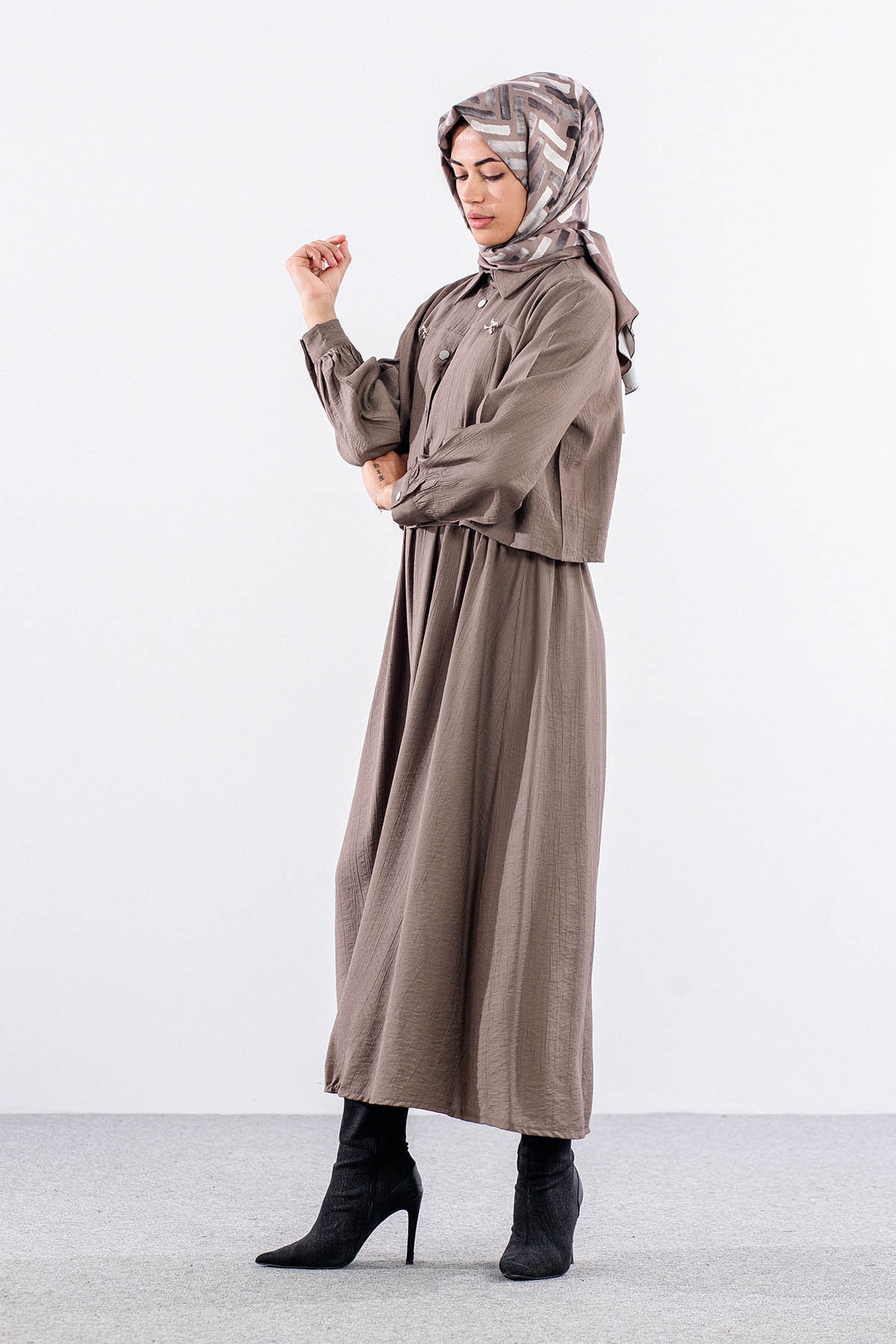 4007 2li Elbise 44-52 - Vizon - 2