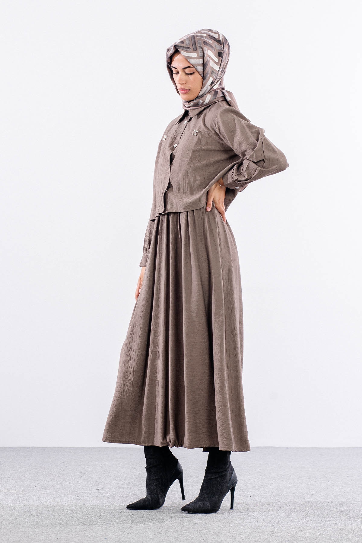 4007 2li Elbise 44-52 - Vizon - 3