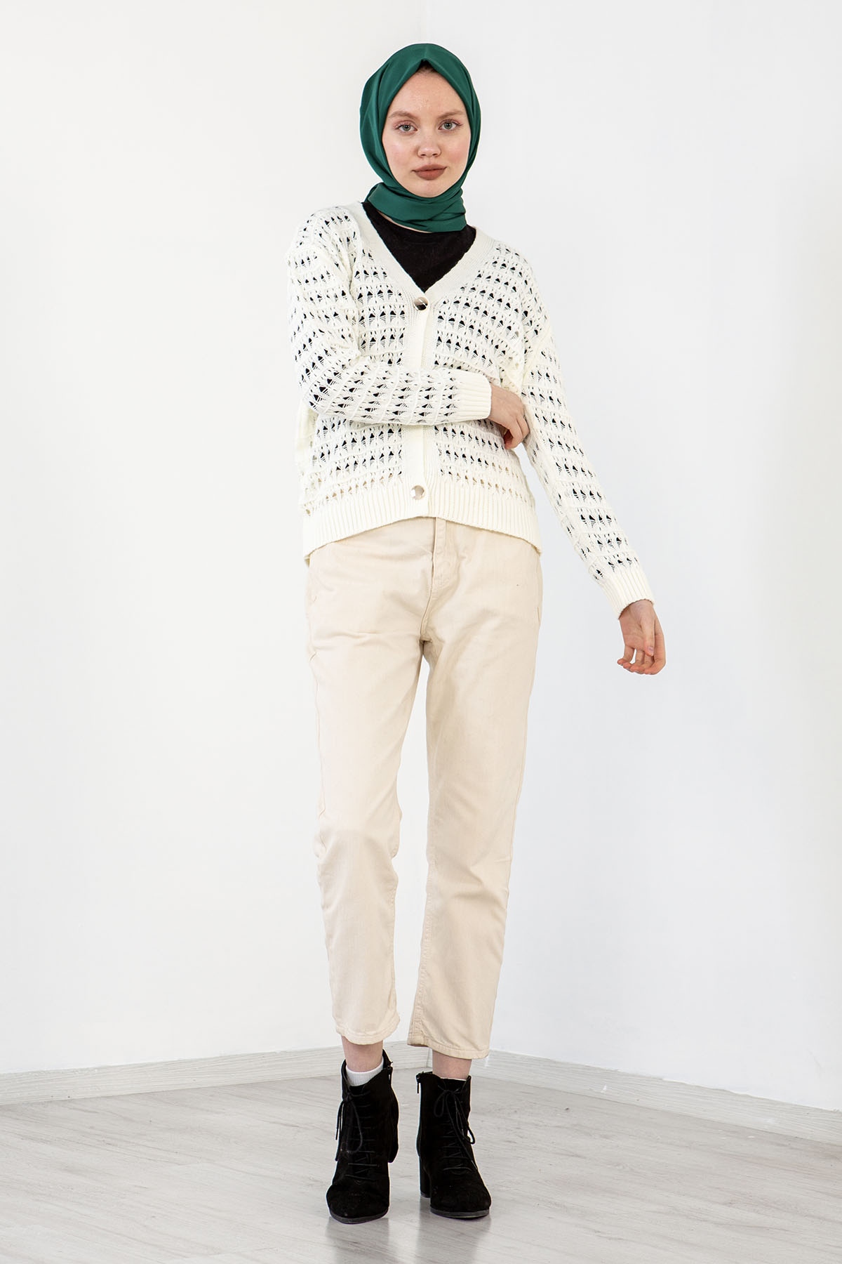 4010 şik örme Hirka Tek - Ekru - 2