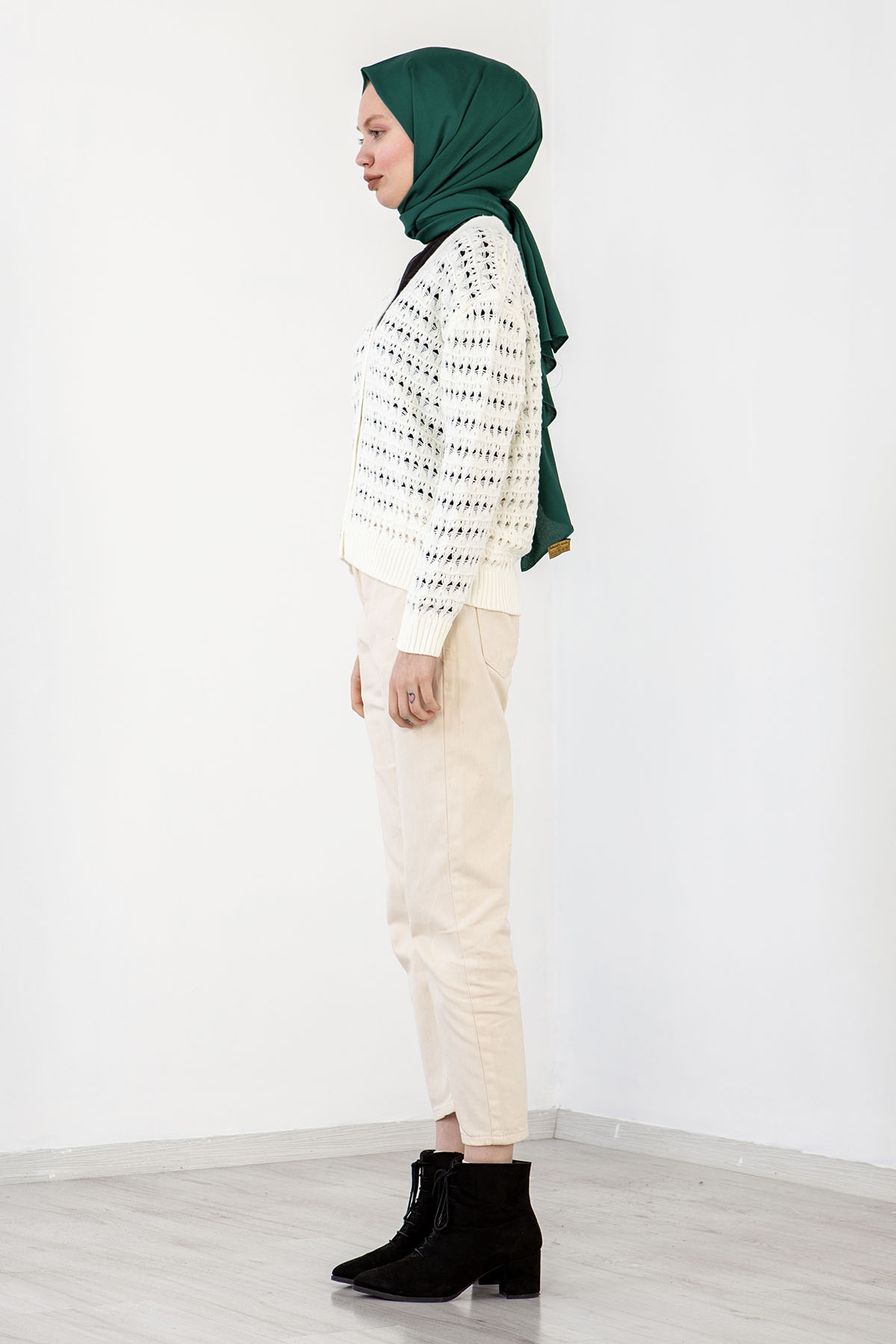 4010 şik örme Hirka Tek - Ekru - 3