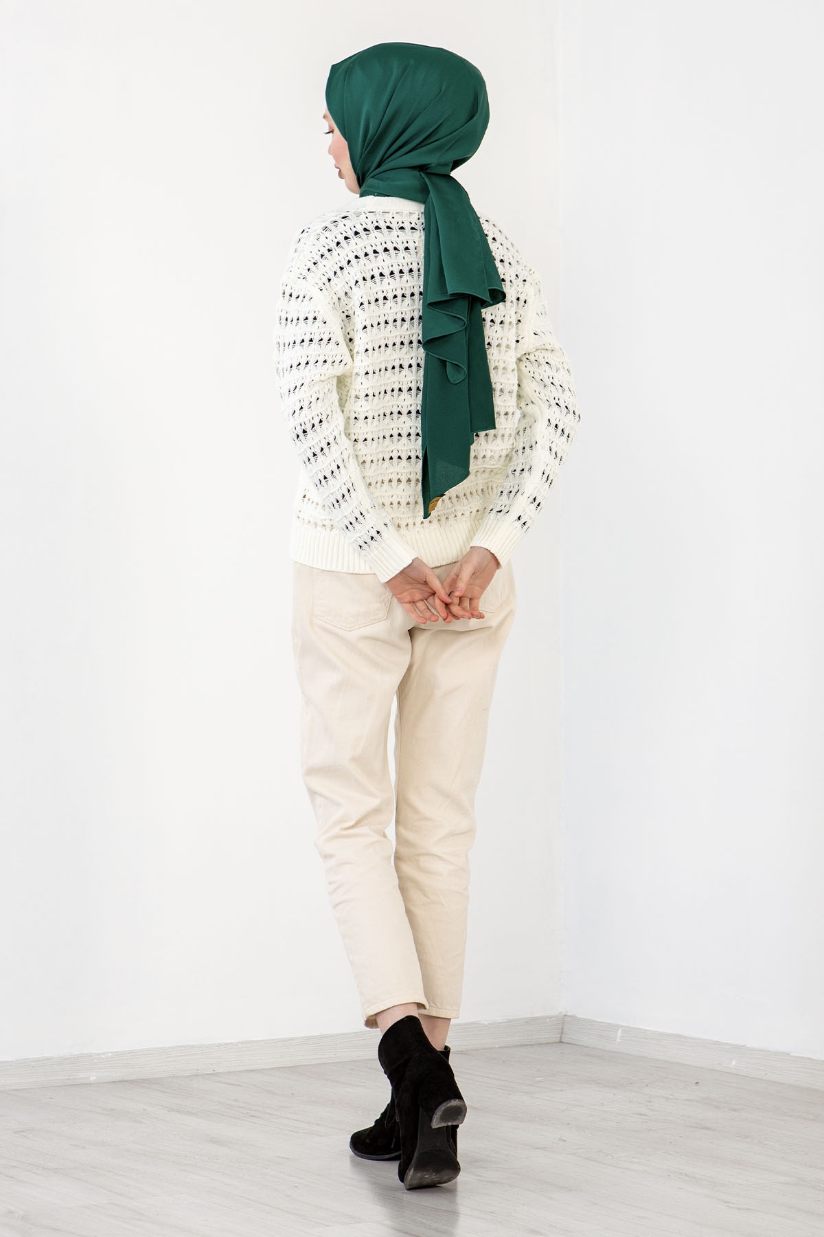 4010 şik örme Hirka Tek - Ekru - 4