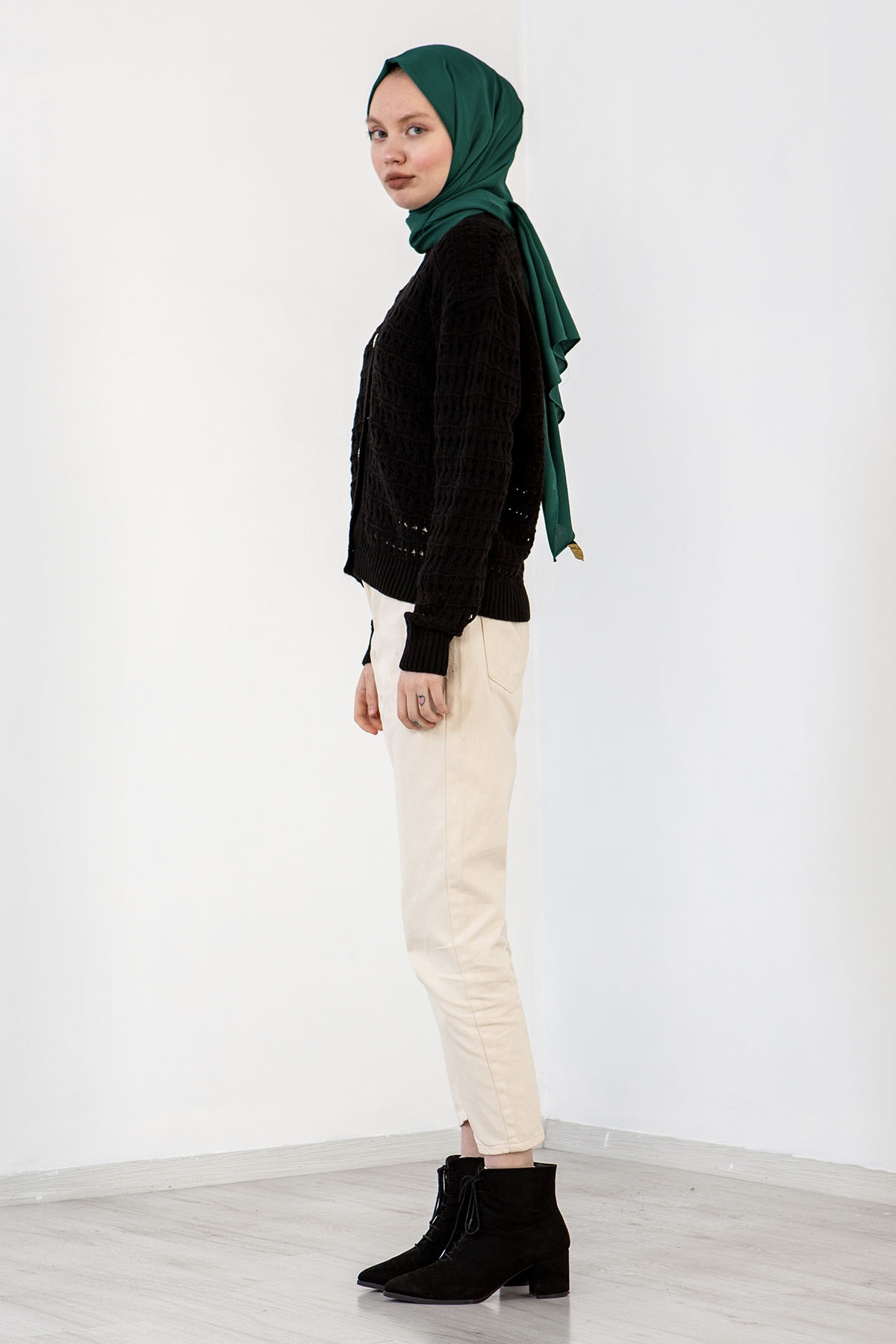 4010 şik örme Hirka Tek - Siyah - 2