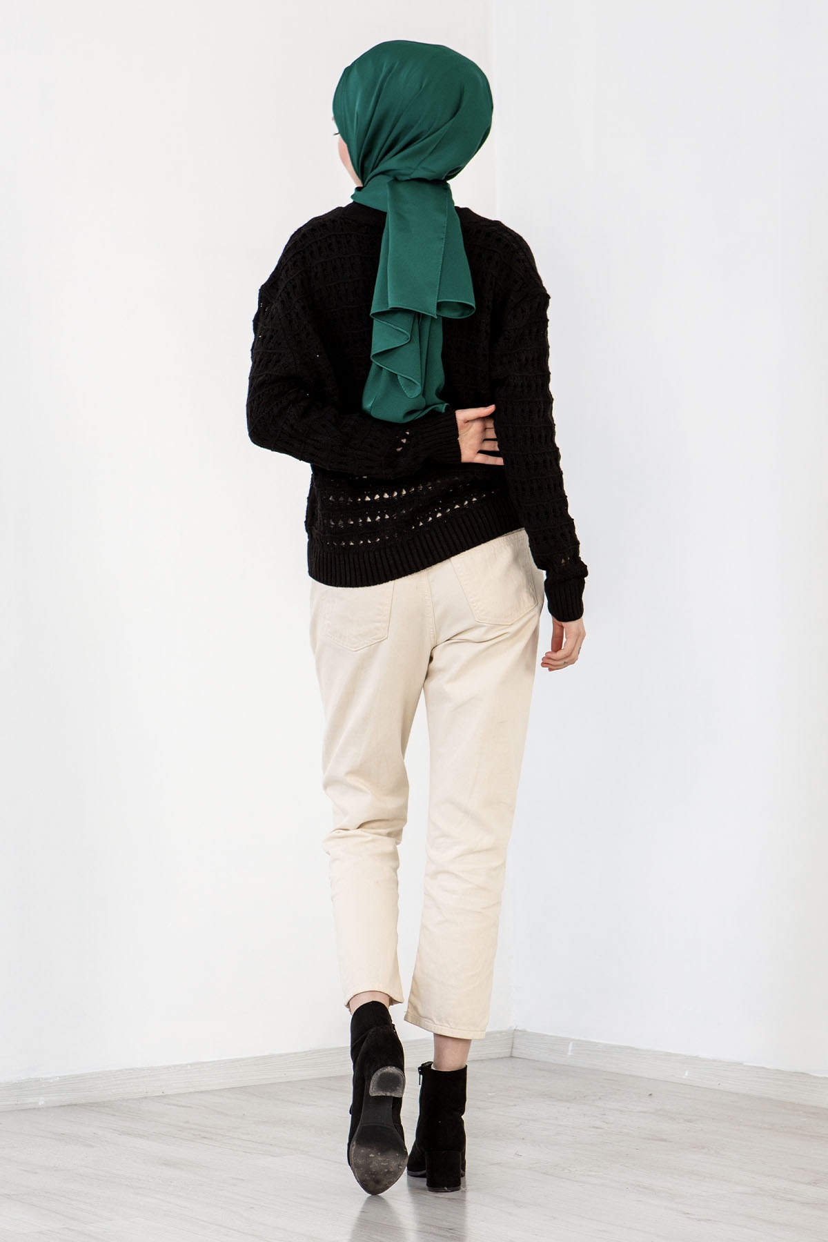 4010 şik örme Hirka Tek - Siyah - 3