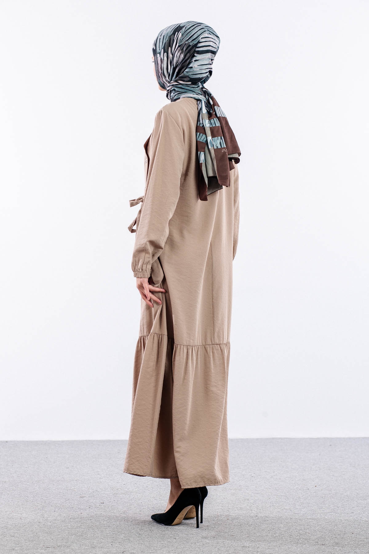 4011 Elbise 42-50 Kusgozu - Bej - 4