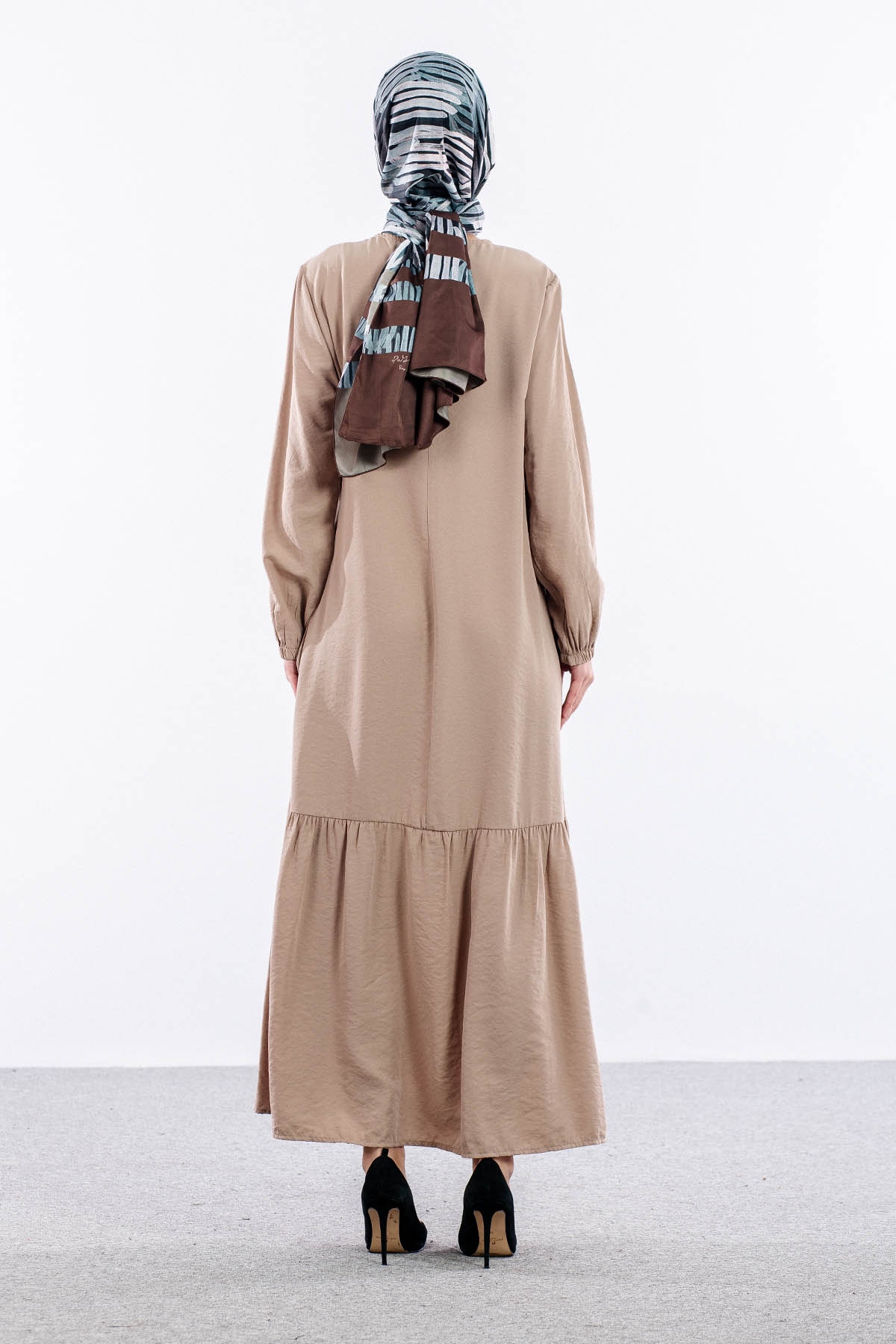 4011 Elbise 42-50 Kusgozu - Bej - 5