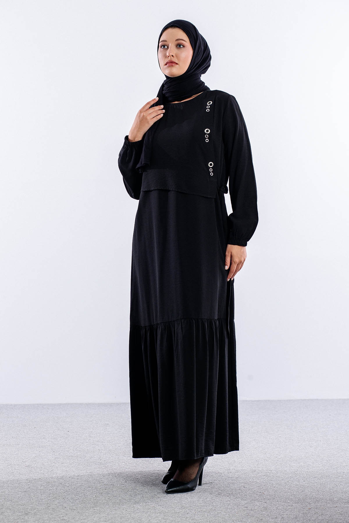 4011 Elbise 42-50 Kusgozu - Siyah - 2