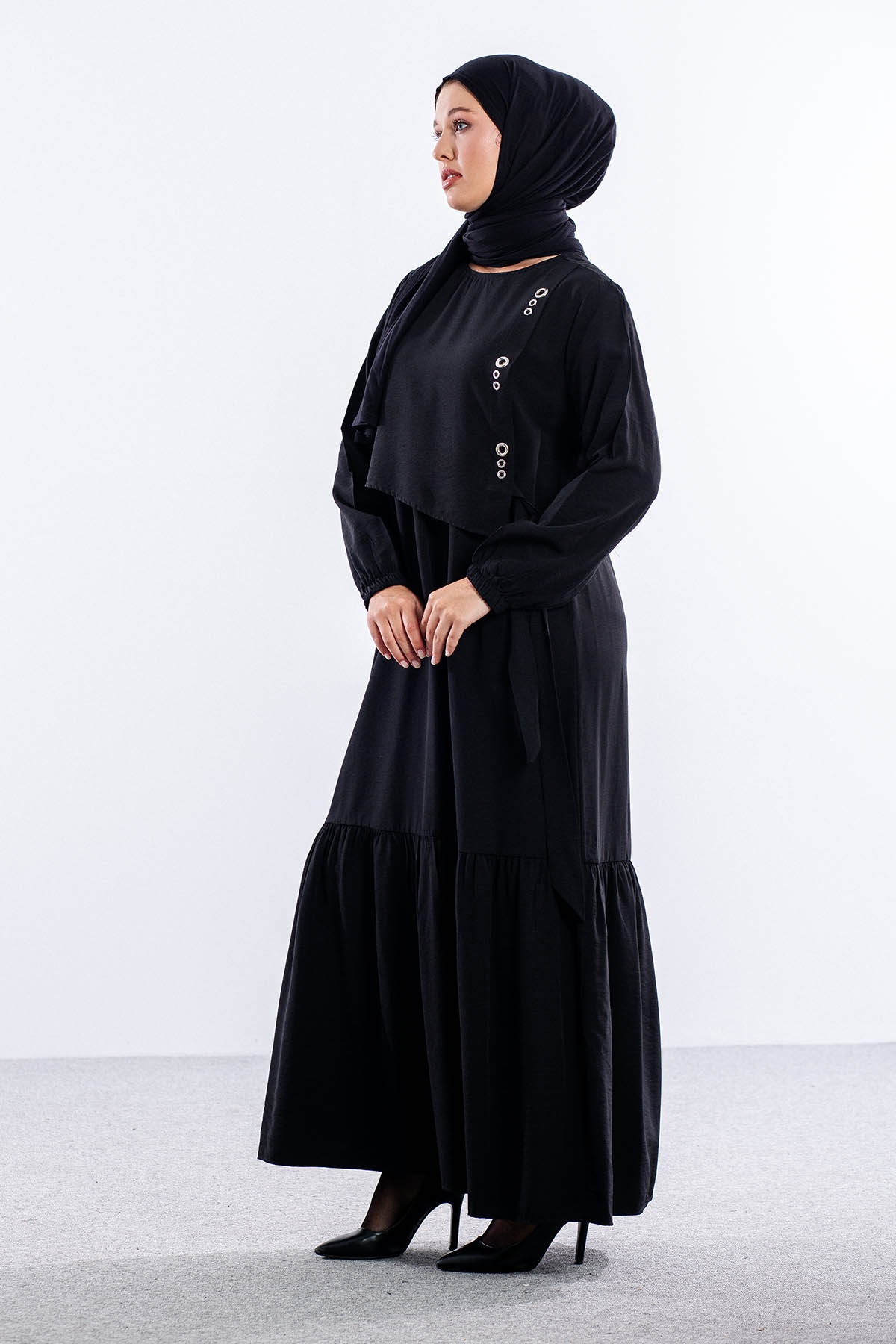 4011 Elbise 42-50 Kusgozu - Siyah - 3
