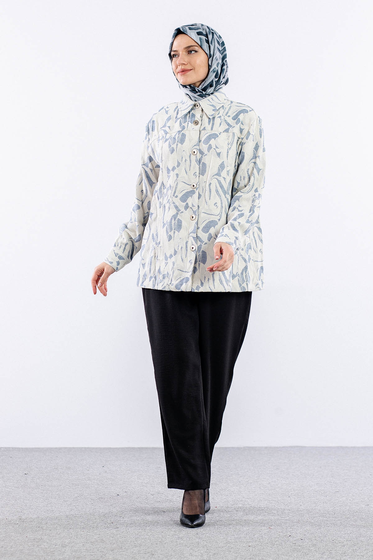 40118 Düğmeli Ceket 42-48 - Indigo - 1