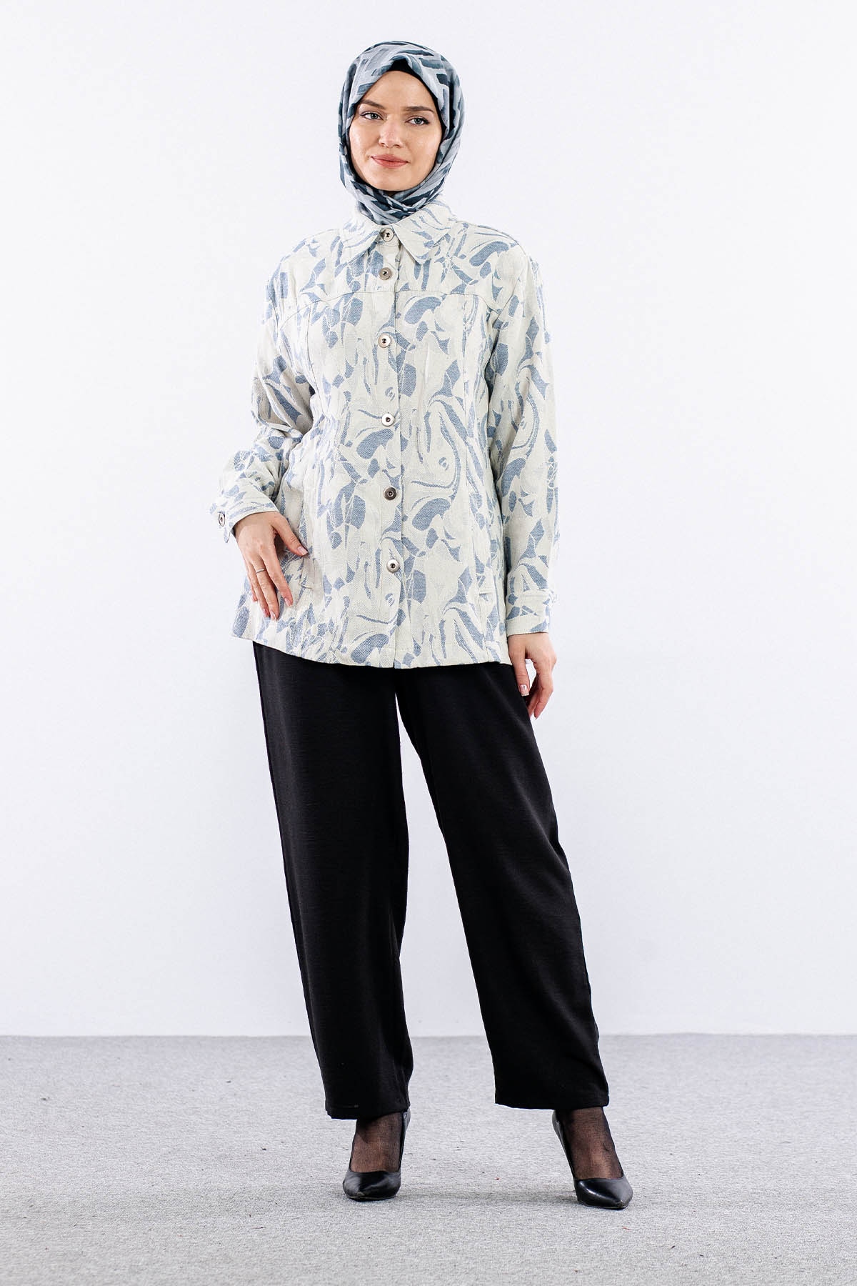 40118 Düğmeli Ceket 42-48 - Indigo - 2